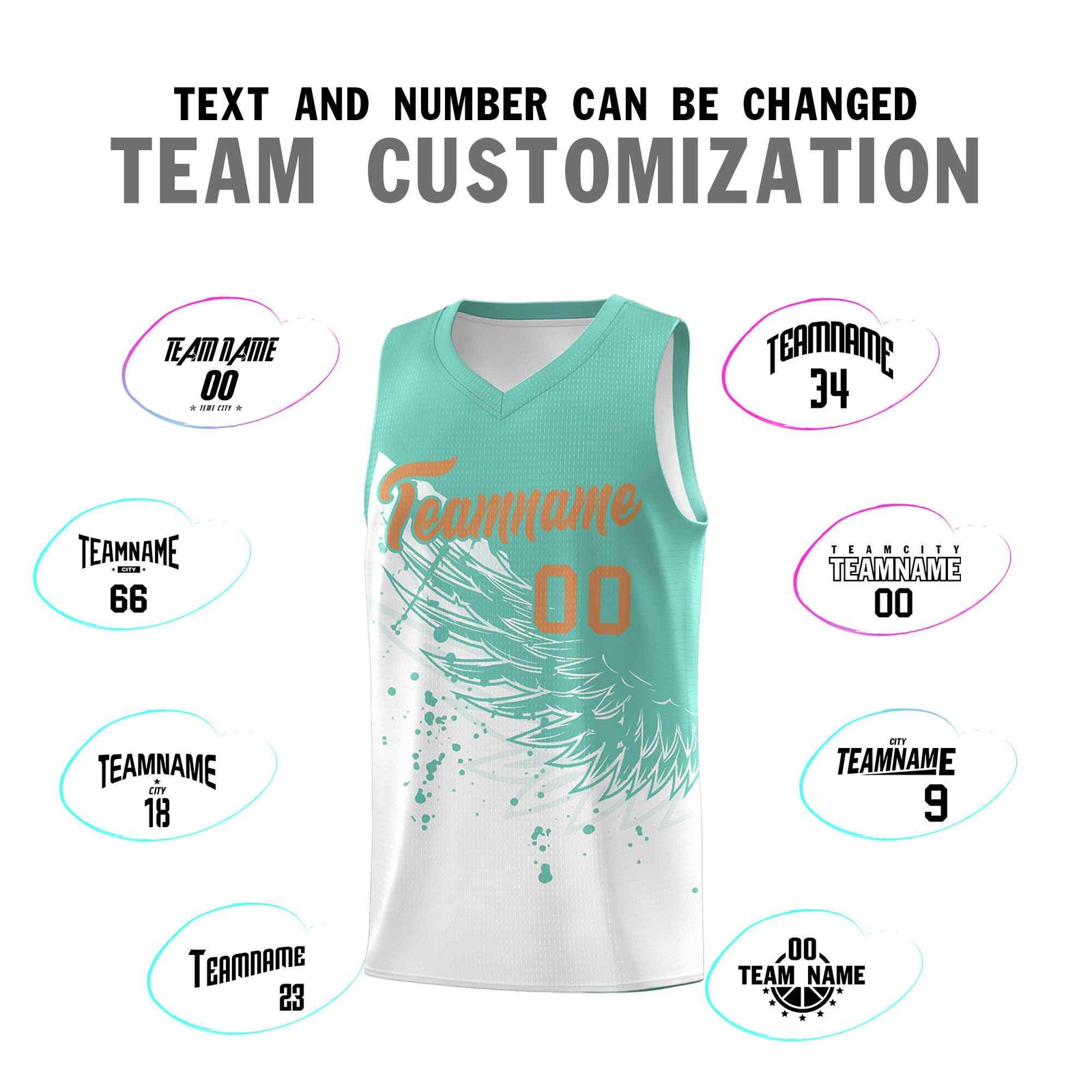 Custom White Bright Green Wing Pattern Sports Uniform Basketball Jersey