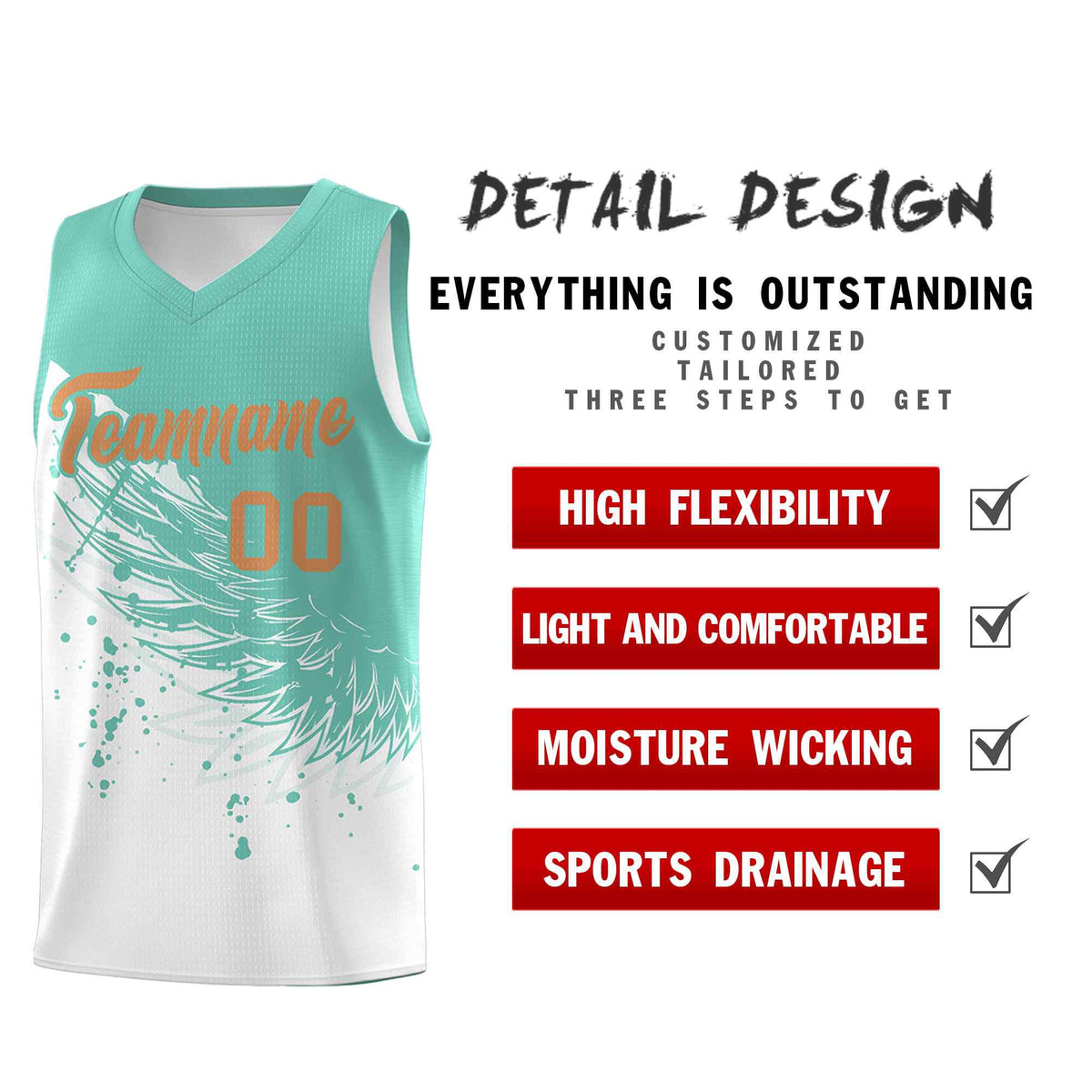 Custom White Bright Green Wing Pattern Sports Uniform Basketball Jersey
