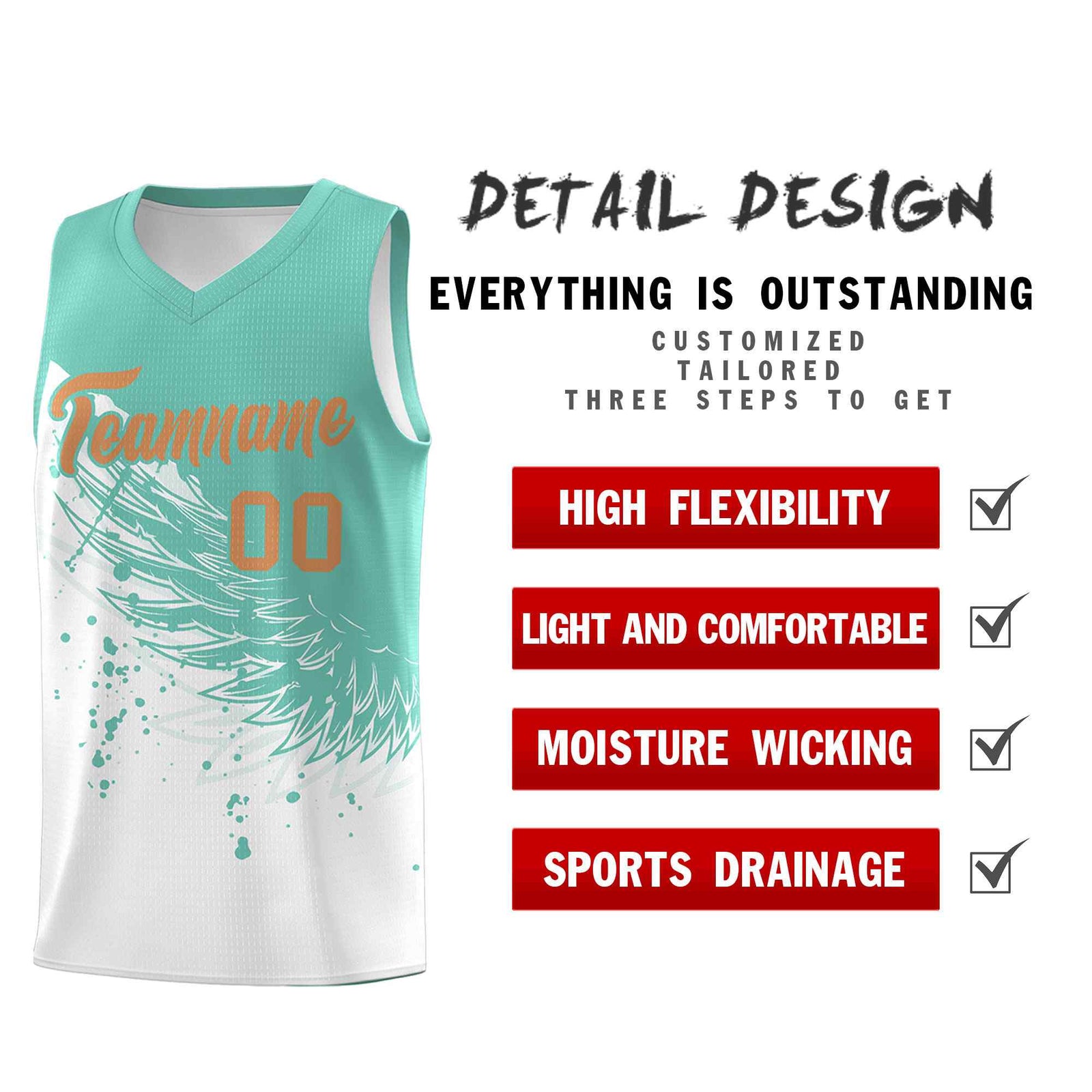 Custom White Bright Green Wing Pattern Sports Uniform Basketball Jersey