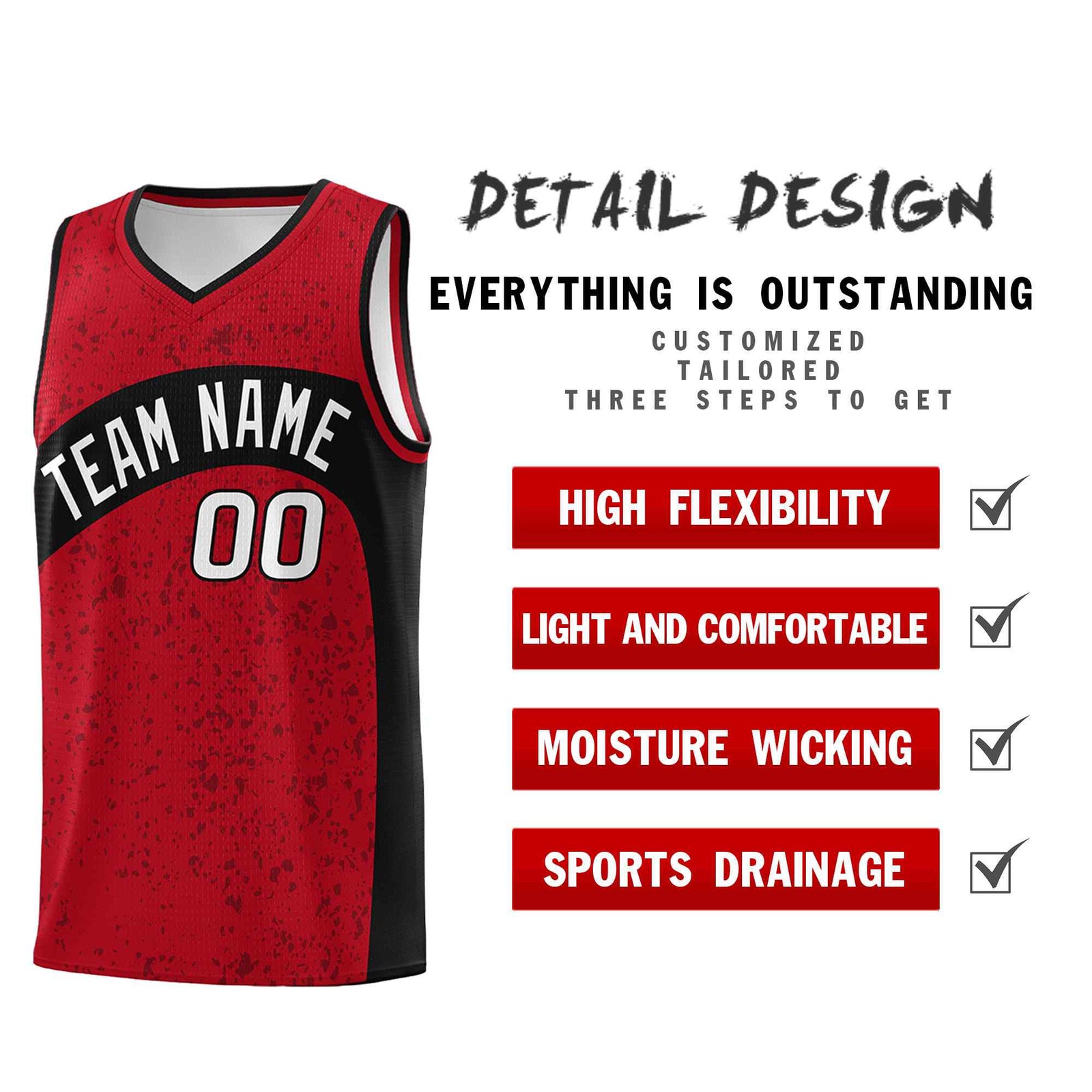 Custom Red Black Dot Graffiti Pattern Irregular Team Names Sports Uniform Basketball Jersey| KXKSHOP