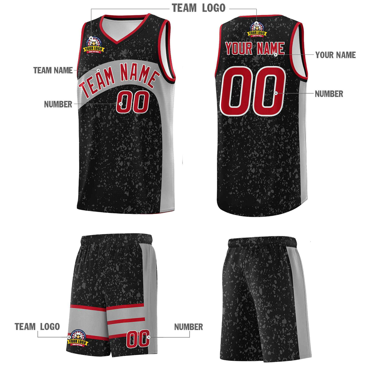 Custom Black Light Gray Dot Graffiti Pattern Irregular Team Names Sports Uniform Basketball Jersey