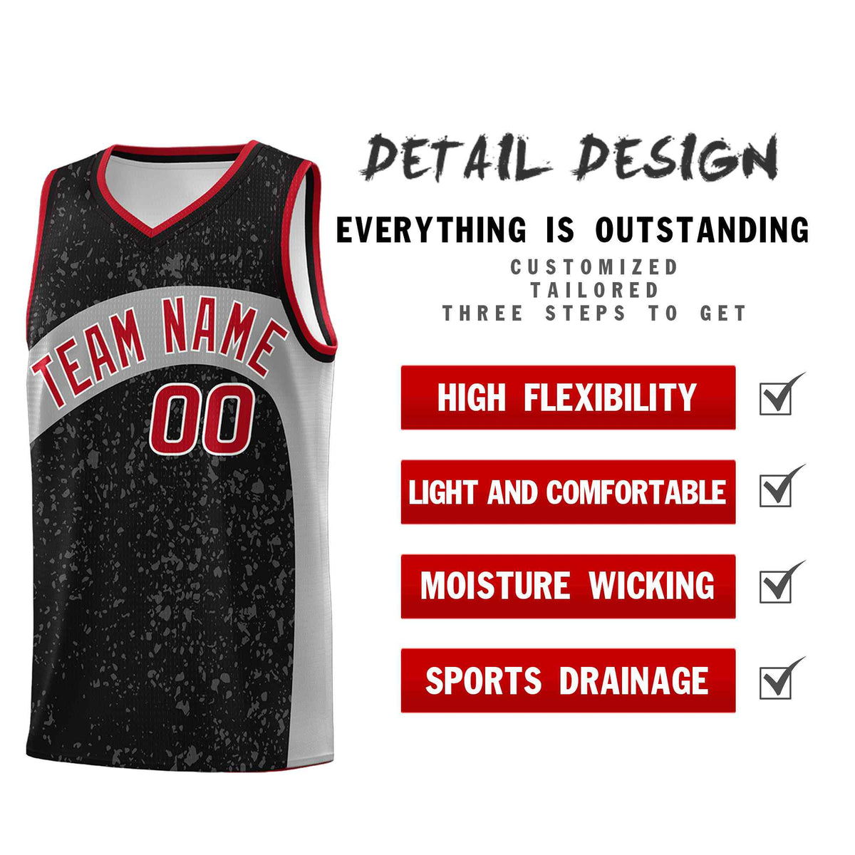 Custom Black Light Gray Dot Graffiti Pattern Irregular Team Names Sports Uniform Basketball Jersey