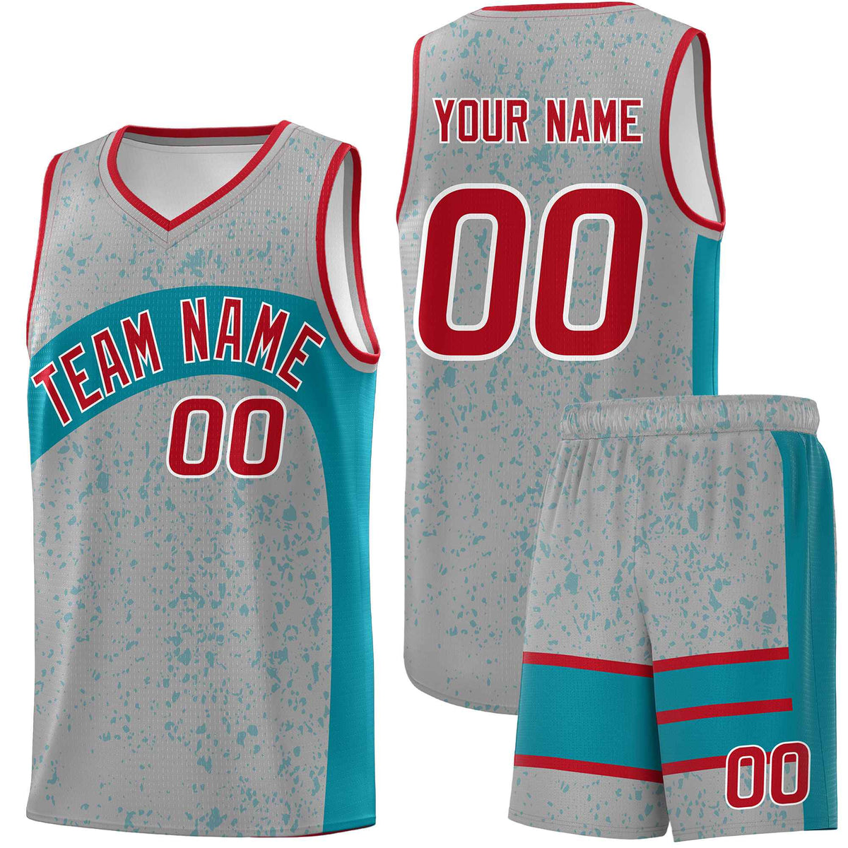 Custom Light Gray Aqua Dot Graffiti Pattern Irregular Team Names Sports Uniform Basketball Jersey| KXKSHOP