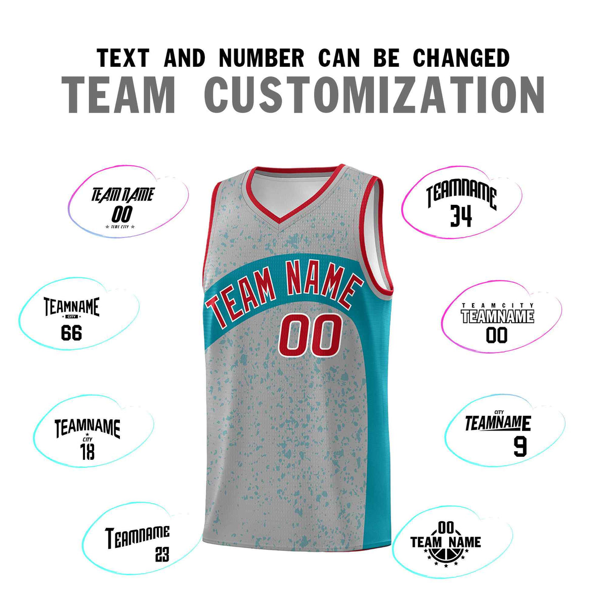 Custom Light Gray Aqua Dot Graffiti Pattern Irregular Team Names Sports Uniform Basketball Jersey