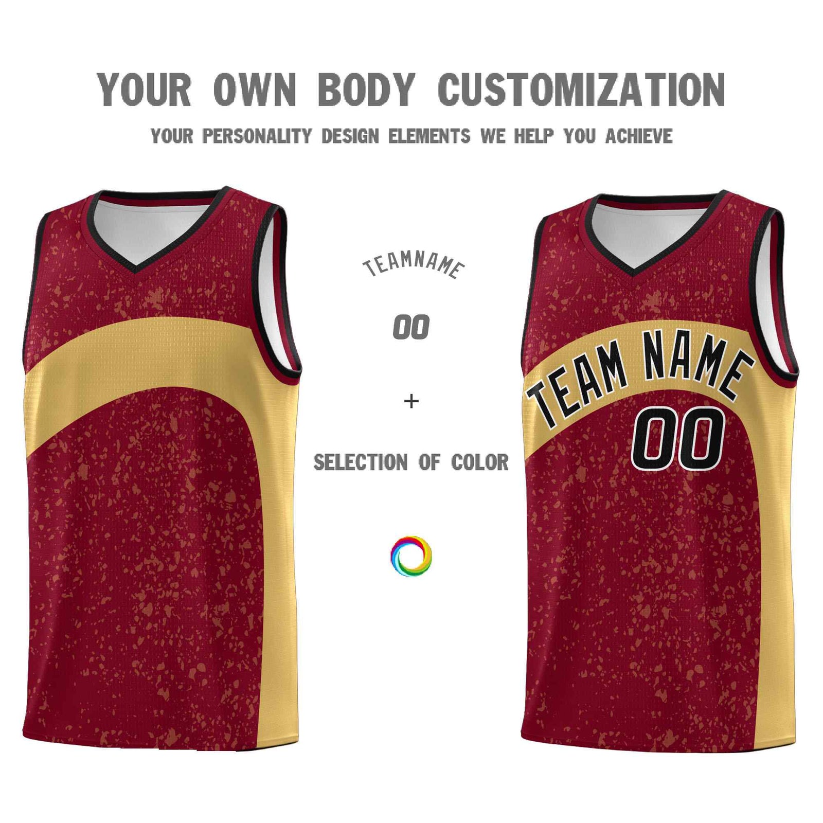 Custom Crimson Old Gold Dot Graffiti Pattern Irregular Team Names Sports Uniform Basketball Jersey