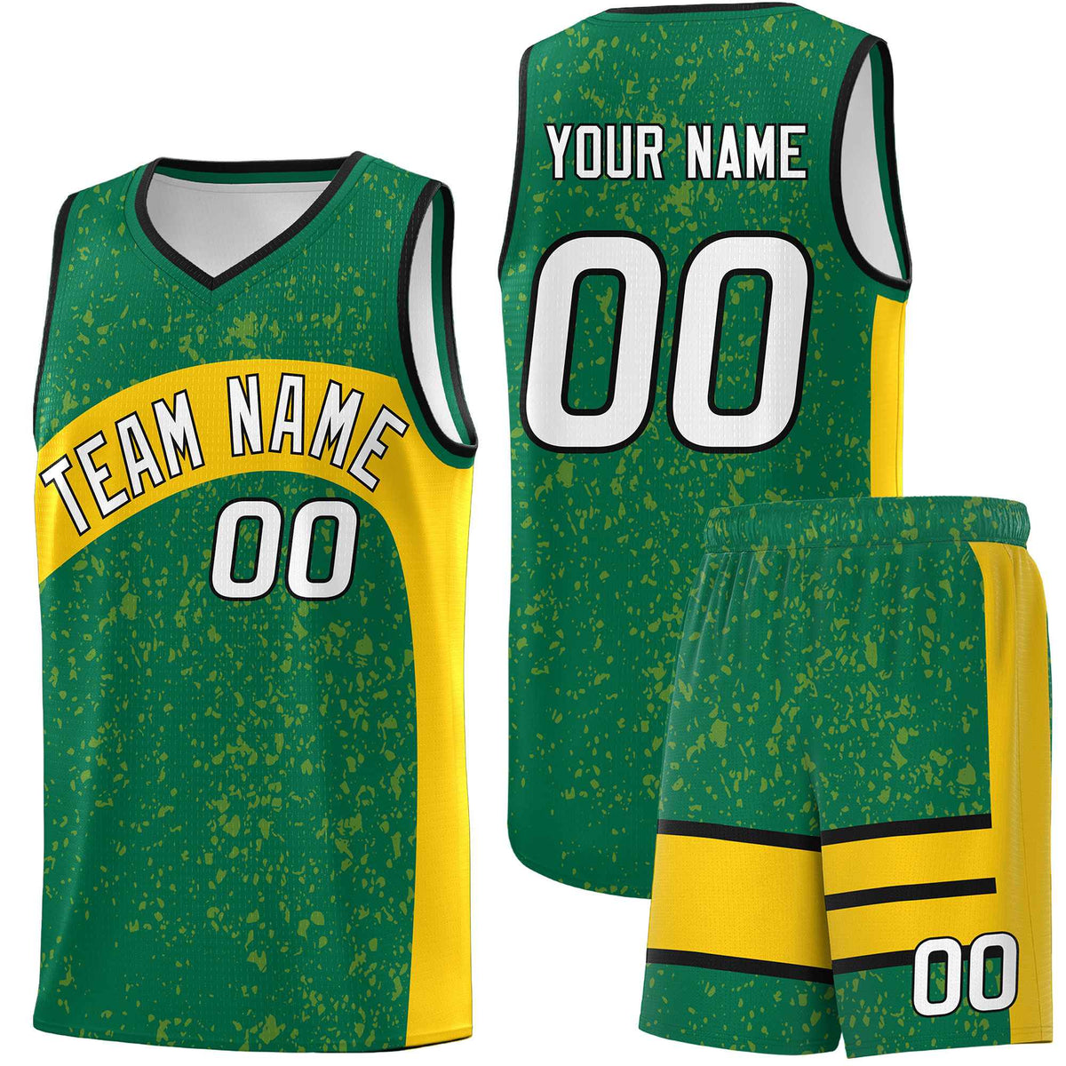 Custom Kelly Green Gold Dot Graffiti Pattern Irregular Team Names Sports Uniform Basketball Jersey| KXKSHOP