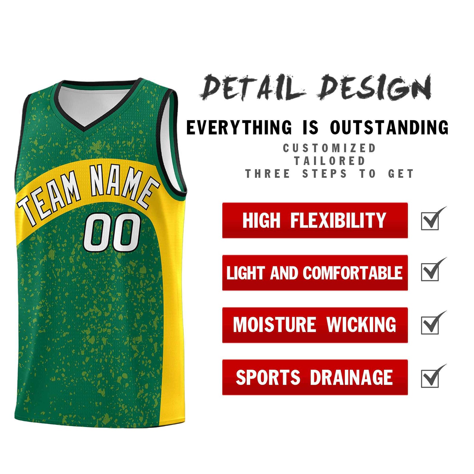 Custom Kelly Green Gold Dot Graffiti Pattern Irregular Team Names Sports Uniform Basketball Jersey| KXKSHOP