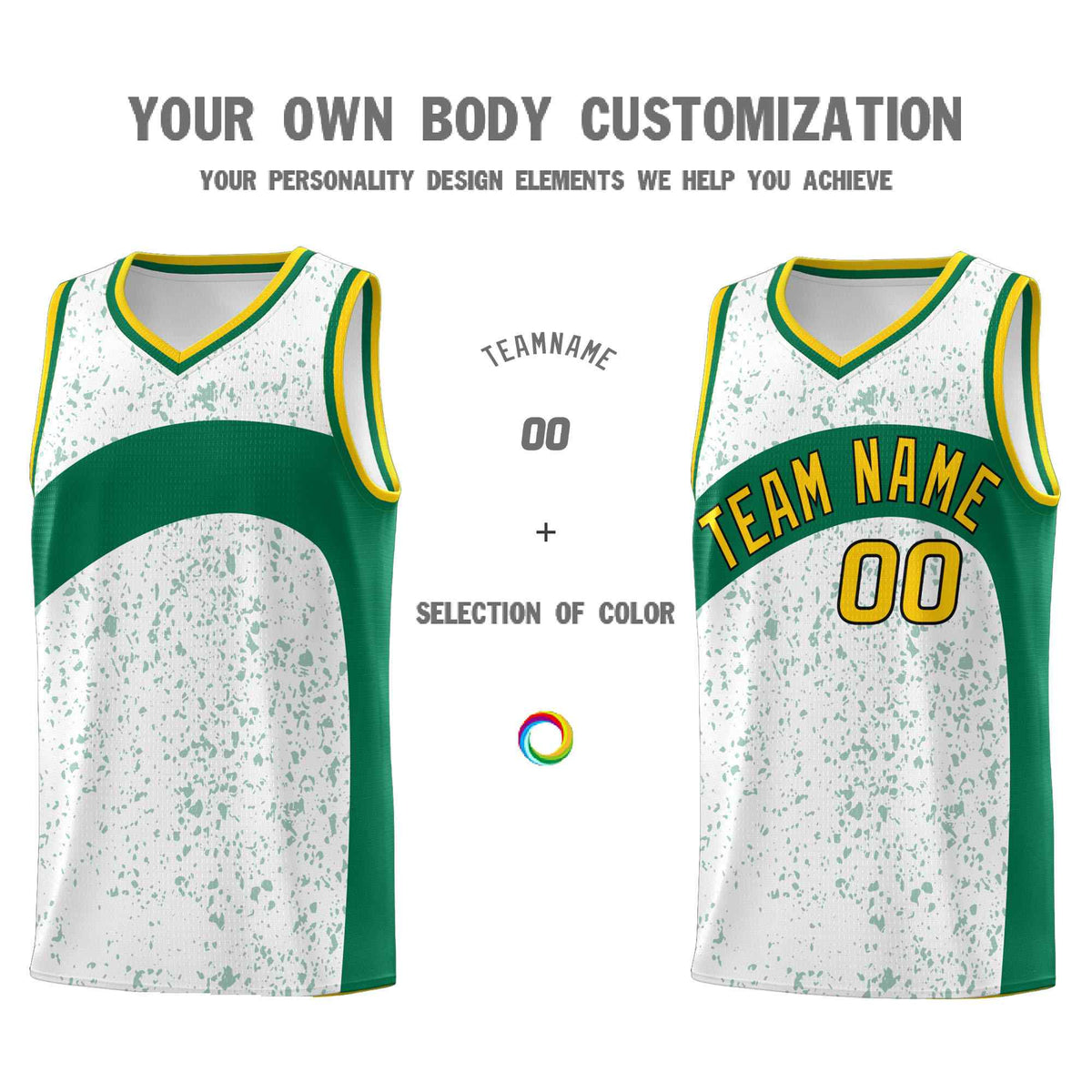 Custom White Kelly Green Dot Graffiti Pattern Irregular Team Names Sports Uniform Basketball Jersey