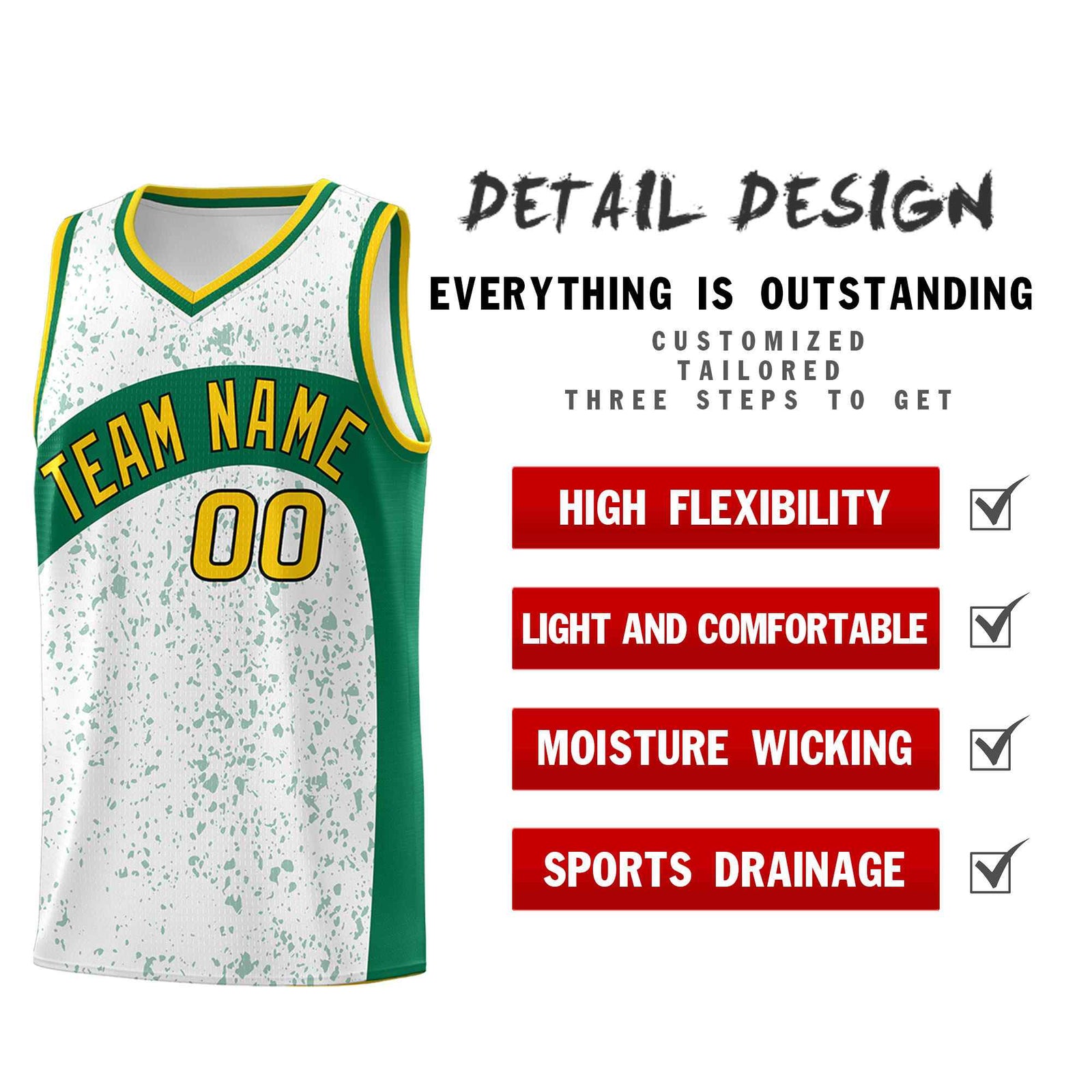 Custom White Kelly Green Dot Graffiti Pattern Irregular Team Names Sports Uniform Basketball Jersey| KXKSHOP