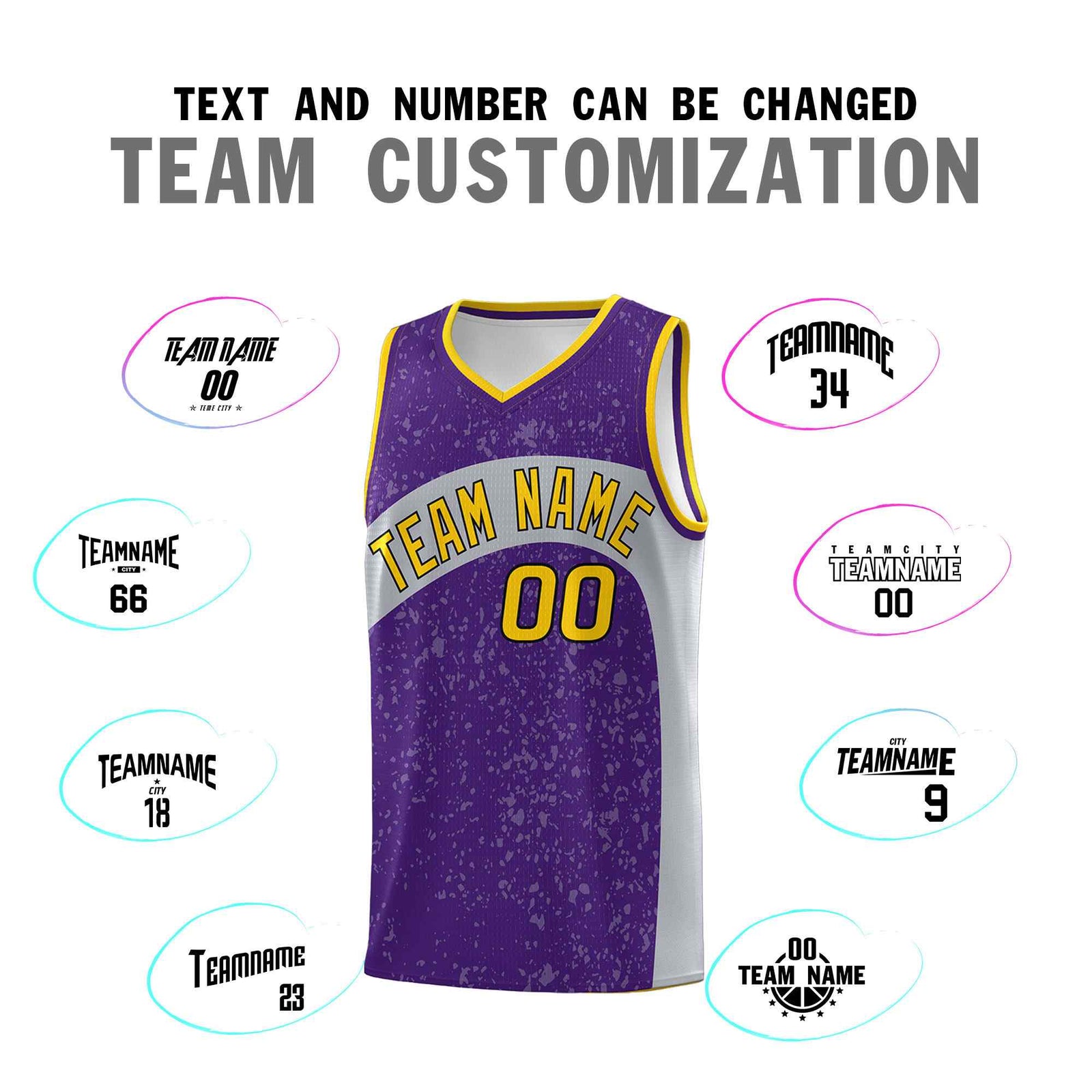 Custom Purple Light Gray Dot Graffiti Pattern Irregular Team Names Sports Uniform Basketball Jersey