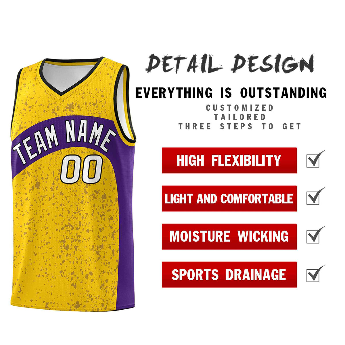 Custom Gold Purple Dot Graffiti Pattern Irregular Team Names Sports Uniform Basketball Jersey