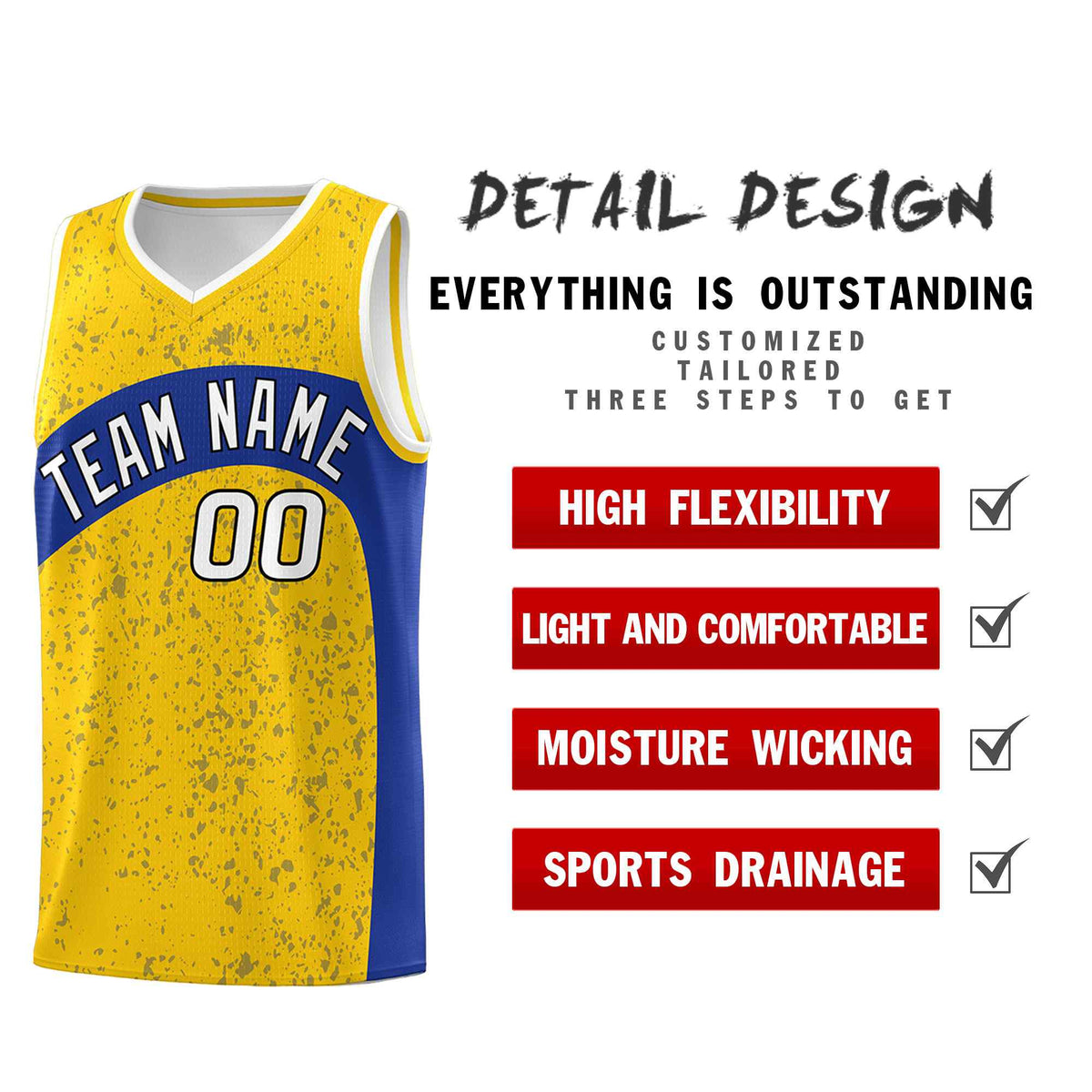 Custom Gold Royal Dot Graffiti Pattern Irregular Team Names Sports Uniform Basketball Jersey