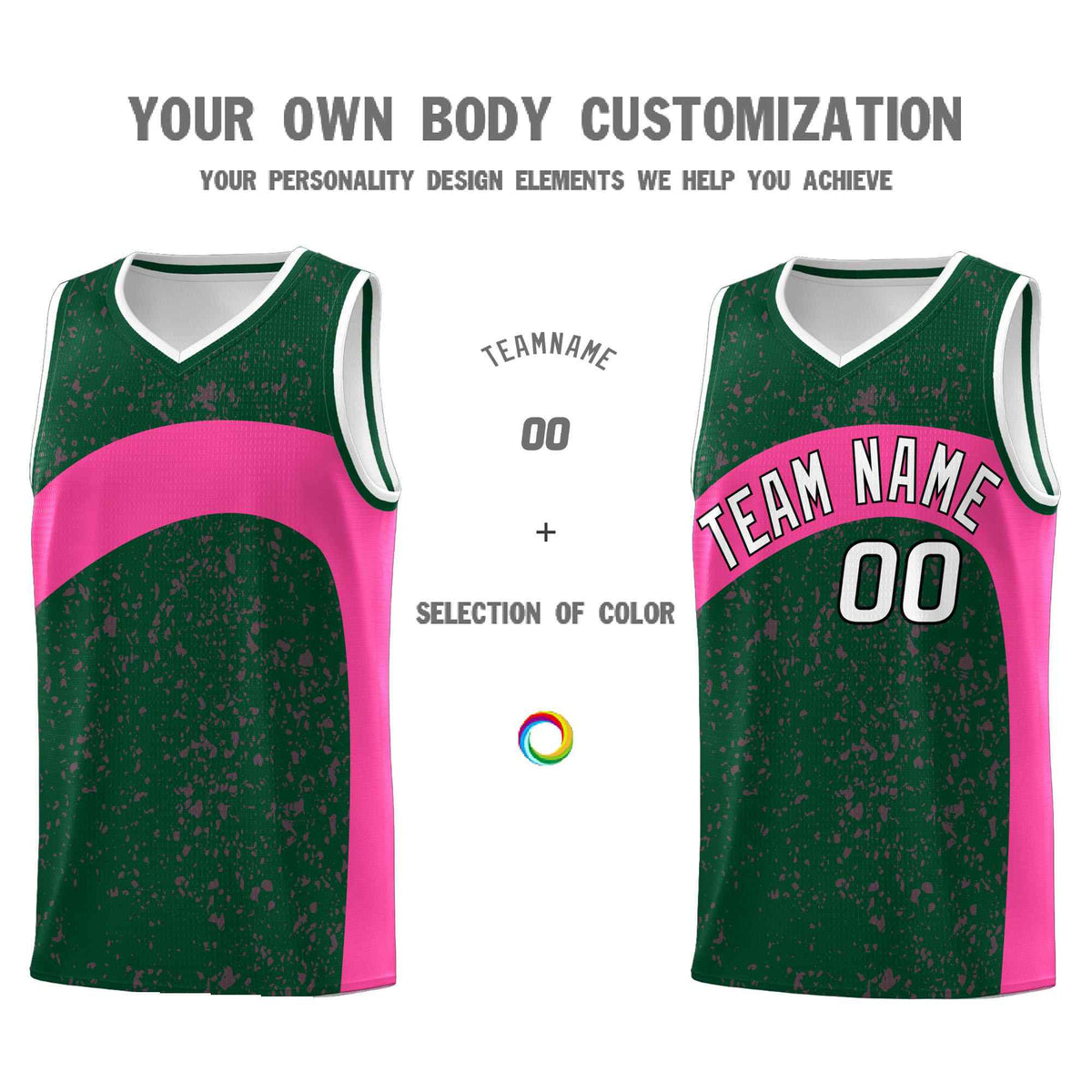 Custom Green Pink Dot Graffiti Pattern Irregular Team Names Sports Uniform Basketball Jersey