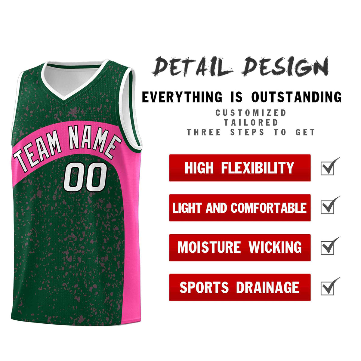Custom Green Pink Dot Graffiti Pattern Irregular Team Names Sports Uniform Basketball Jersey