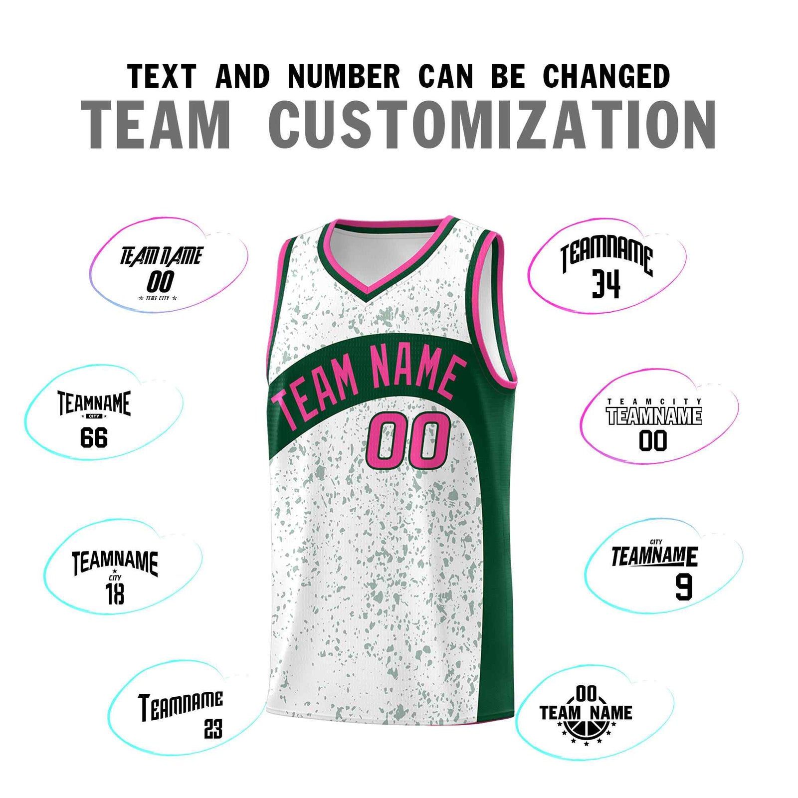 Custom White Green Dot Graffiti Pattern Irregular Team Names Sports Uniform Basketball Jersey