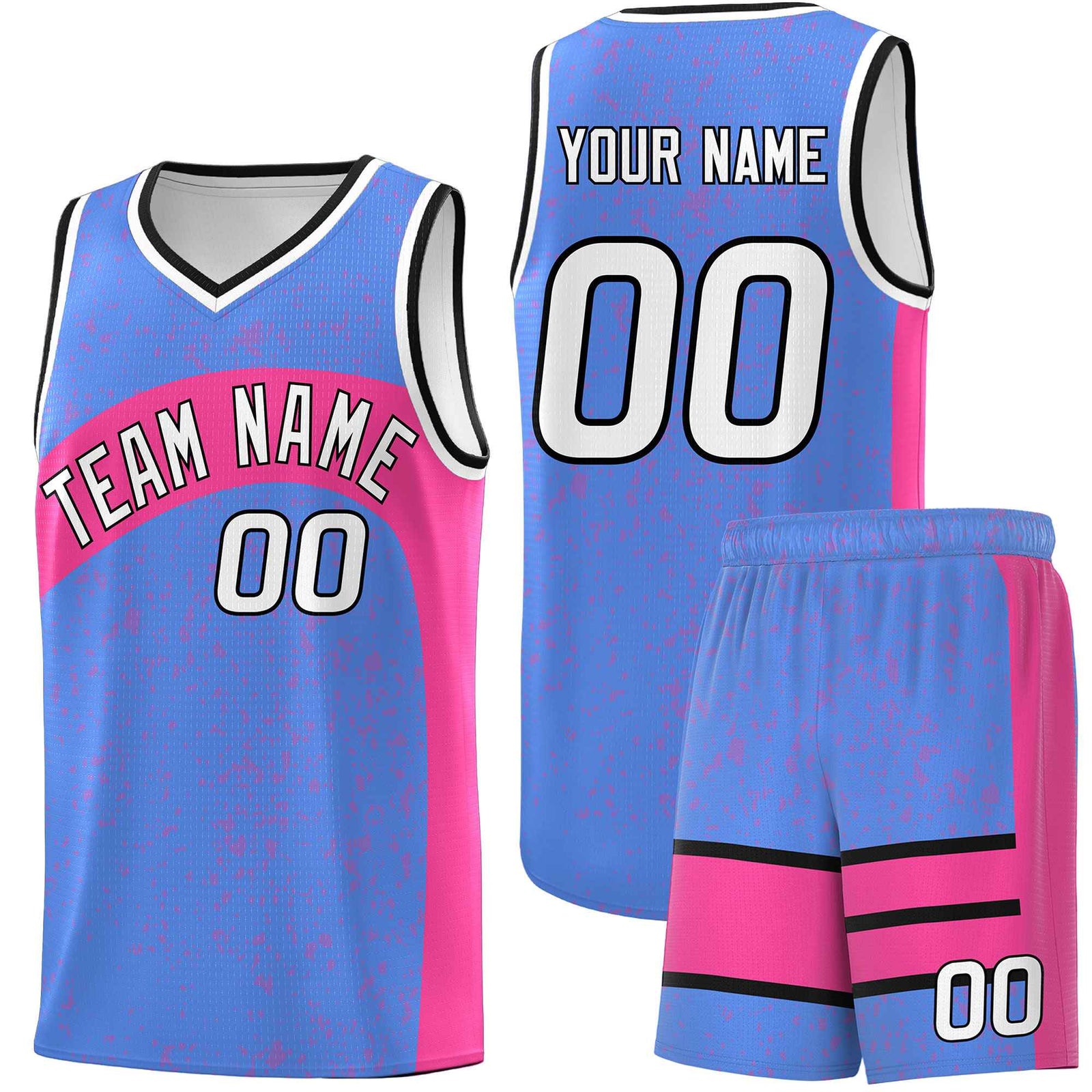 Custom Powder Blue Pink Dot Graffiti Pattern Irregular Team Names Sports Uniform Basketball Jersey| KXKSHOP