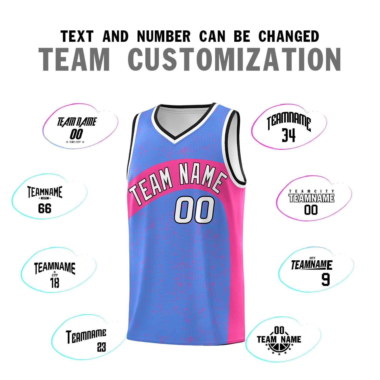 Custom Powder Blue Pink Dot Graffiti Pattern Irregular Team Names Sports Uniform Basketball Jersey