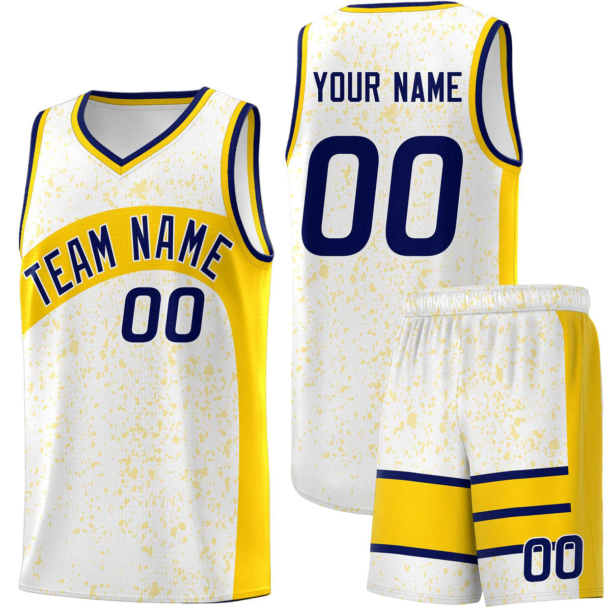 Custom White Gold Dot Graffiti Pattern Irregular Team Names Sports Uniform Basketball Jersey| KXKSHOP