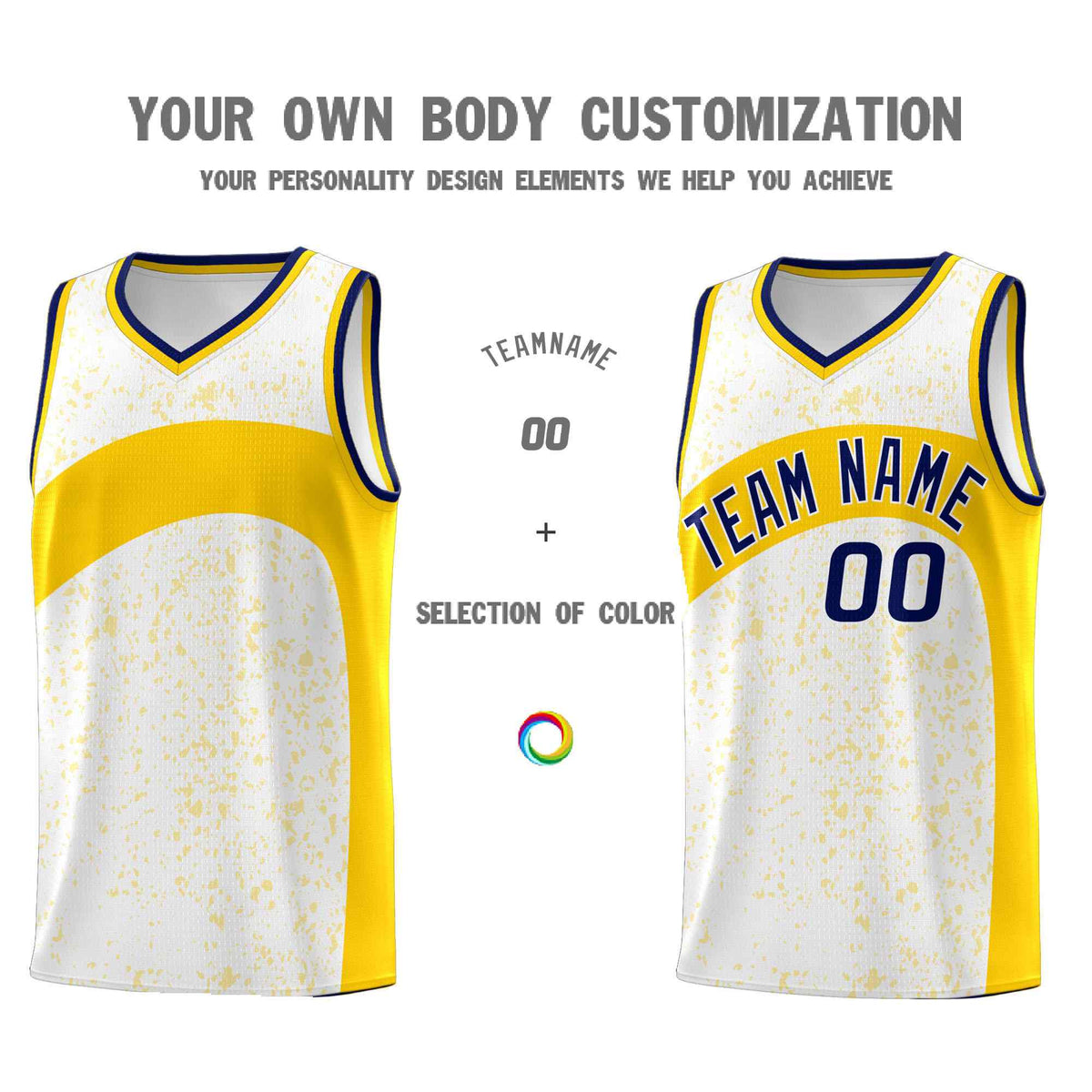 Custom White Gold Dot Graffiti Pattern Irregular Team Names Sports Uniform Basketball Jersey