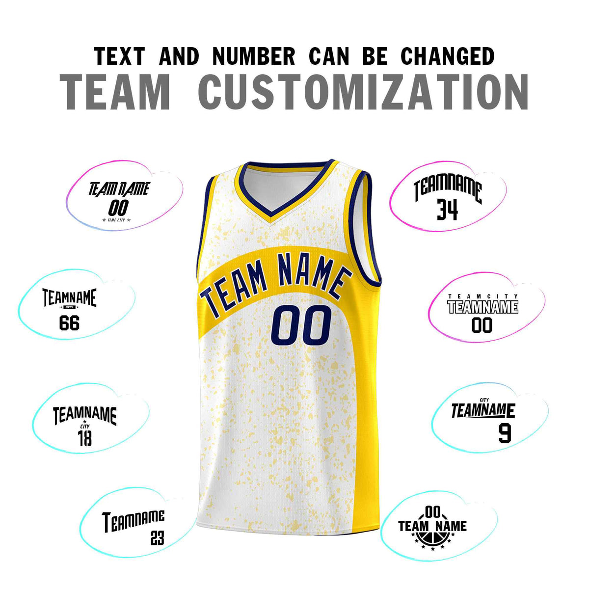 Custom White Gold Dot Graffiti Pattern Irregular Team Names Sports Uniform Basketball Jersey