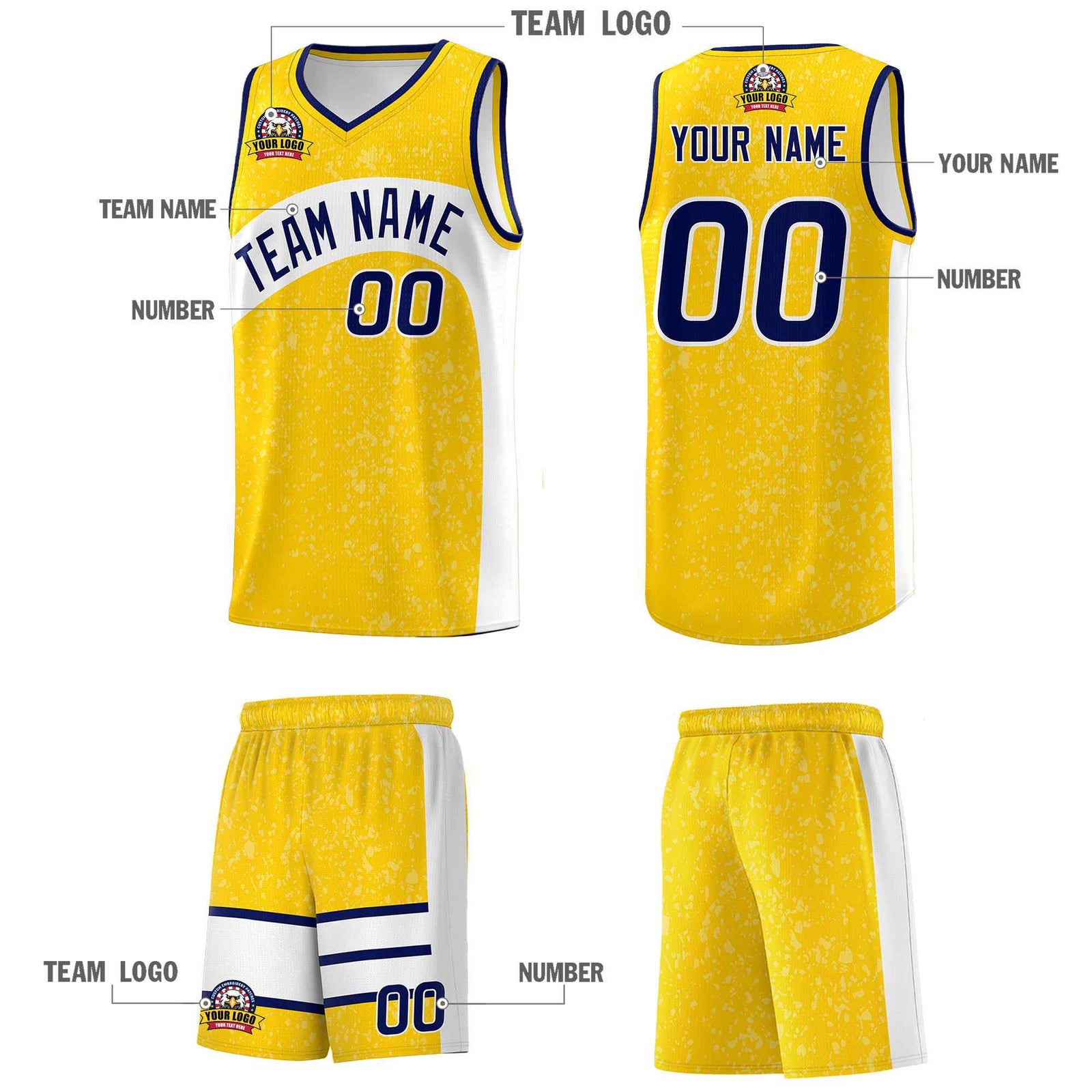 Custom Gold White Dot Graffiti Pattern Irregular Team Names Sports Uniform Basketball Jersey