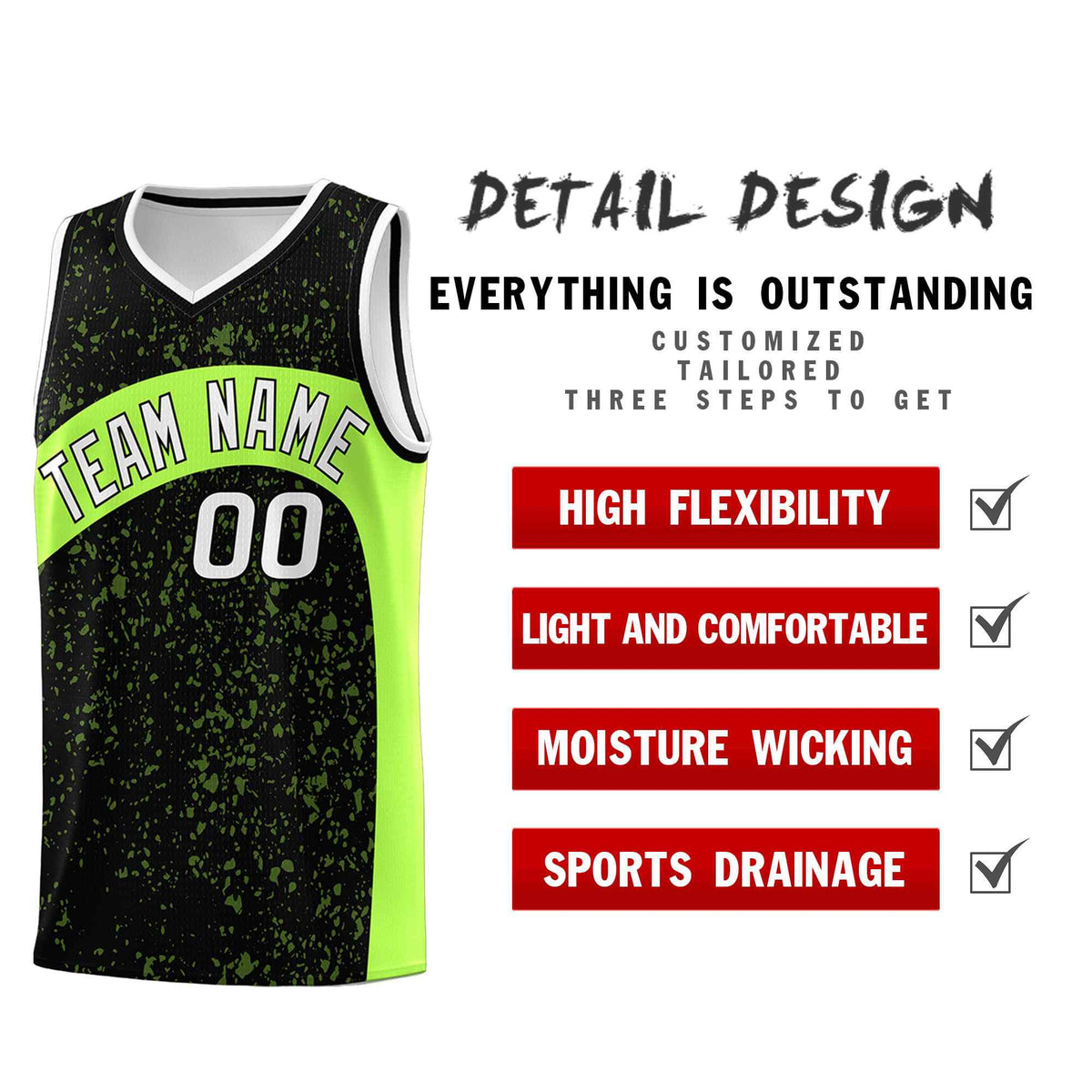 Custom Black Fluorescent Green Dot Graffiti Pattern Irregular Team Names Sports Uniform Basketball Jersey