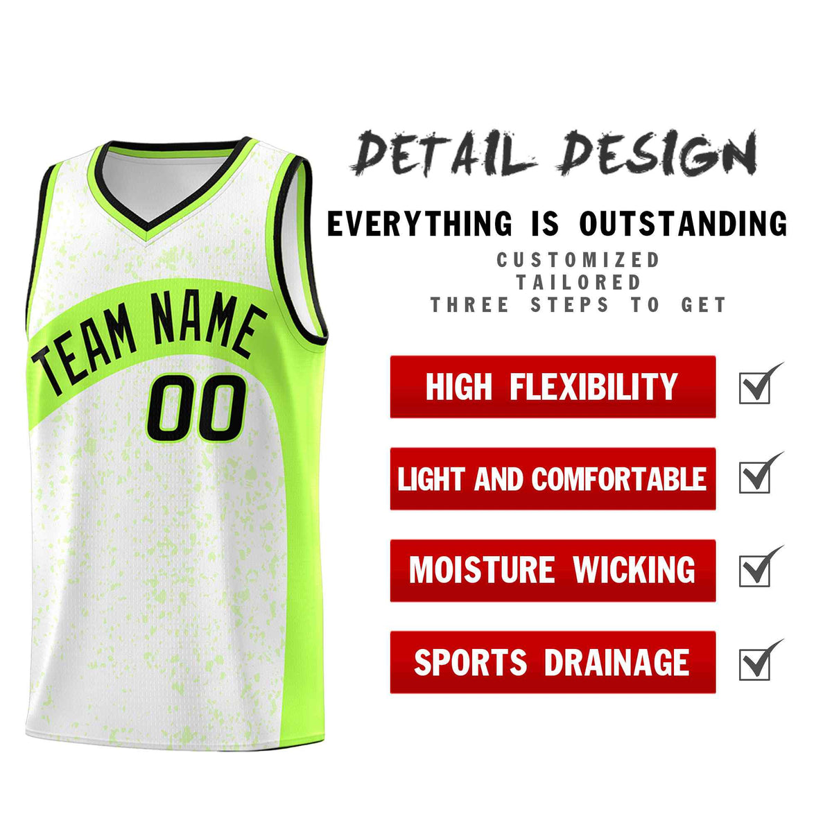 Custom White Fluorescent Green Dot Graffiti Pattern Irregular Team Names Sports Uniform Basketball Jersey