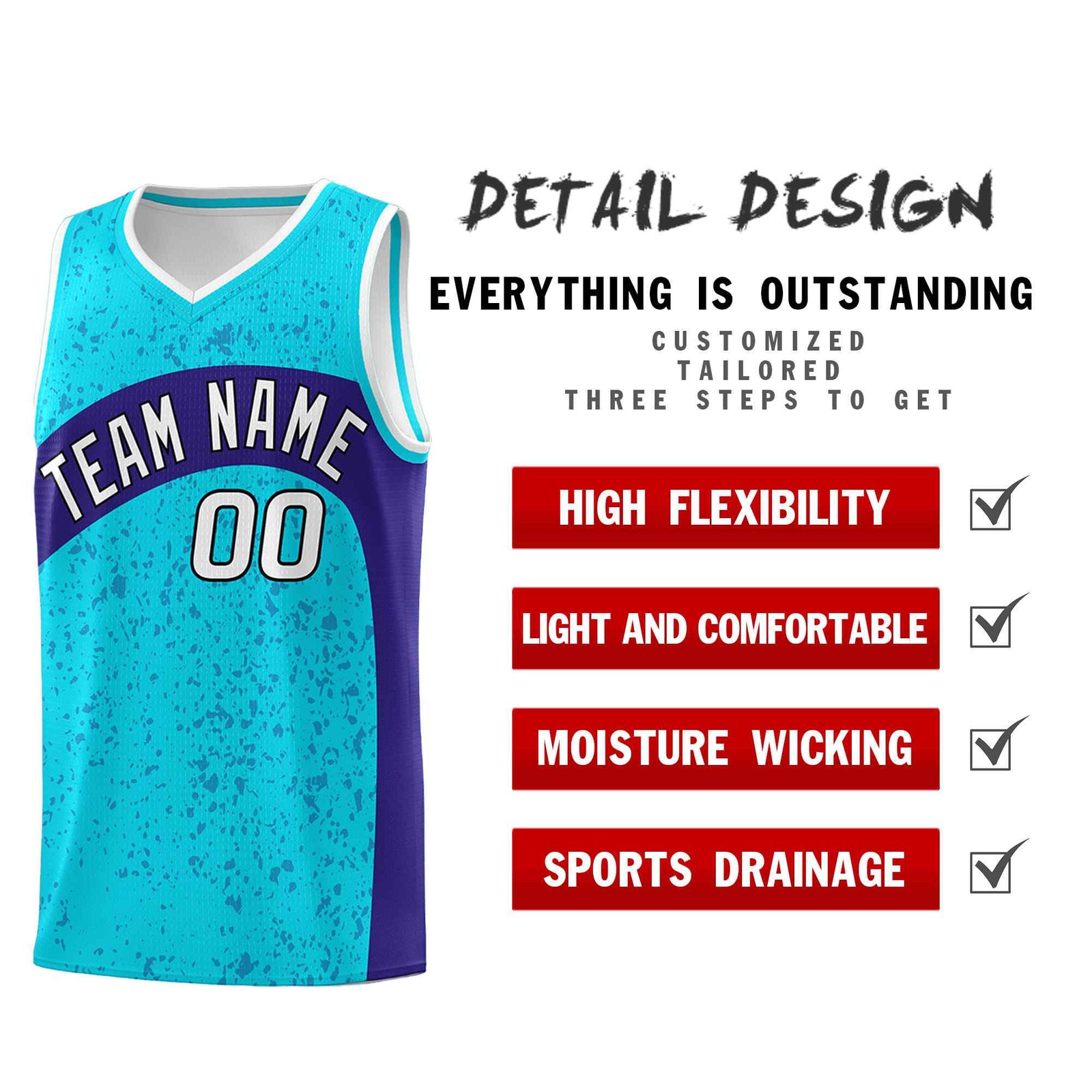 Custom Sky Blue Royal Dot Graffiti Pattern Irregular Team Names Sports Uniform Basketball Jersey