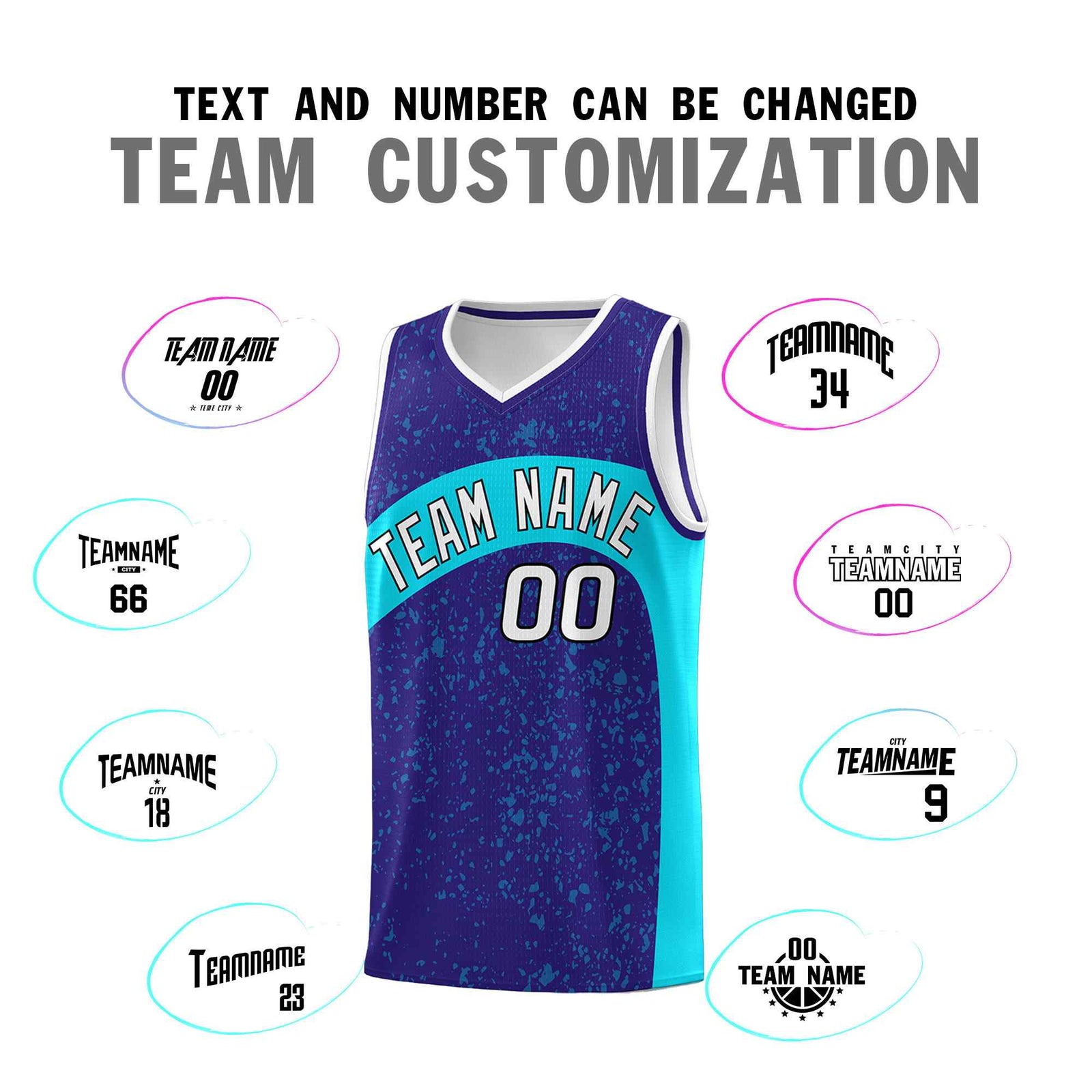 Custom Royal Sky Blue Dot Graffiti Pattern Irregular Team Names Sports Uniform Basketball Jersey