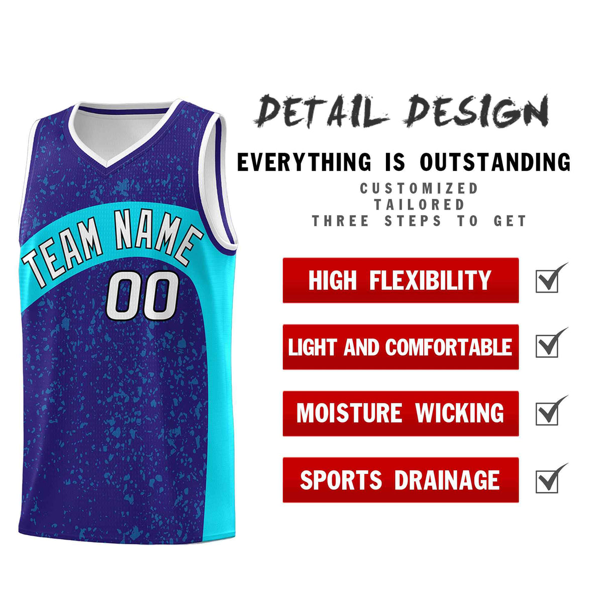 Custom Royal Sky Blue Dot Graffiti Pattern Irregular Team Names Sports Uniform Basketball Jersey