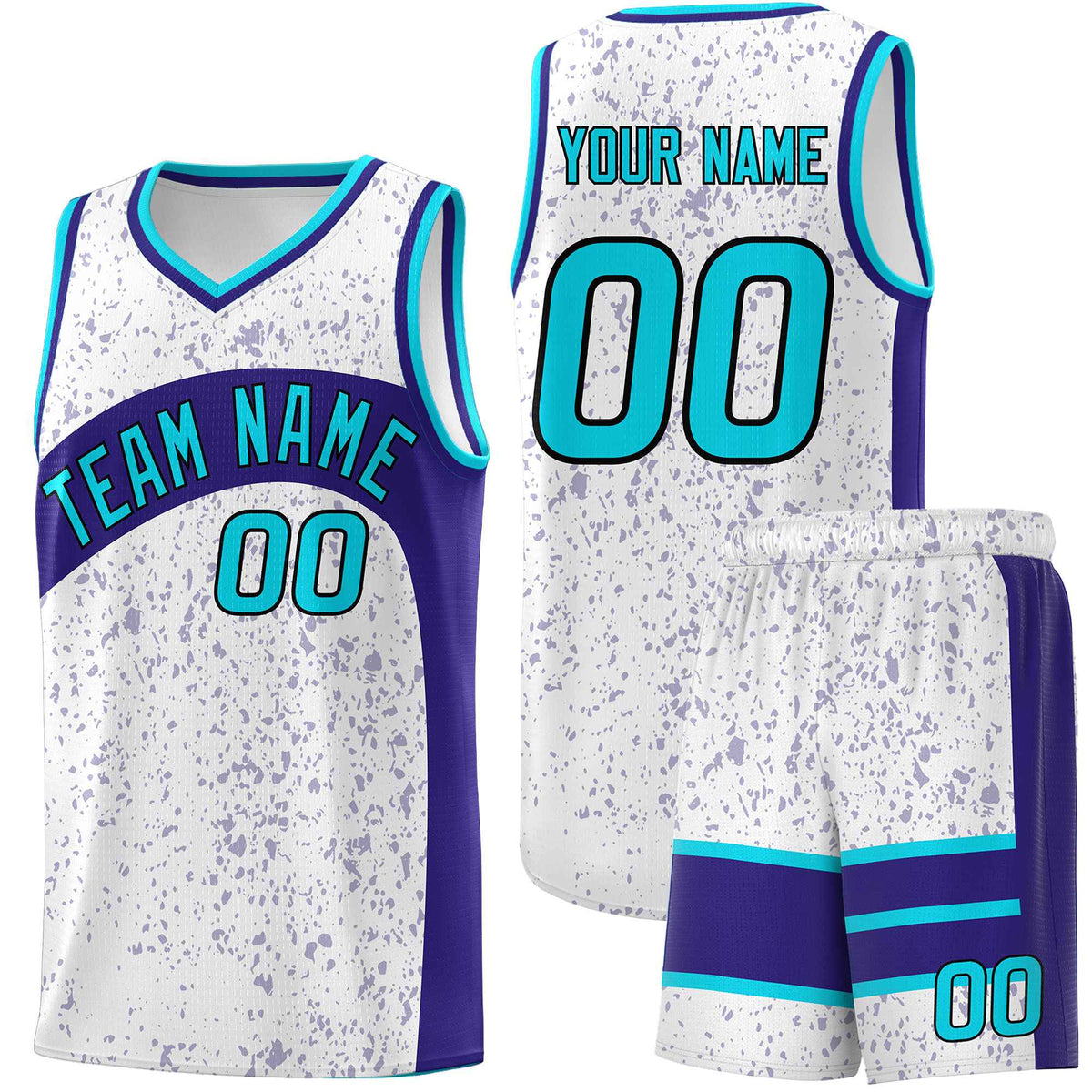 Custom White Royal Dot Graffiti Pattern Irregular Team Names Sports Uniform Basketball Jersey| KXKSHOP
