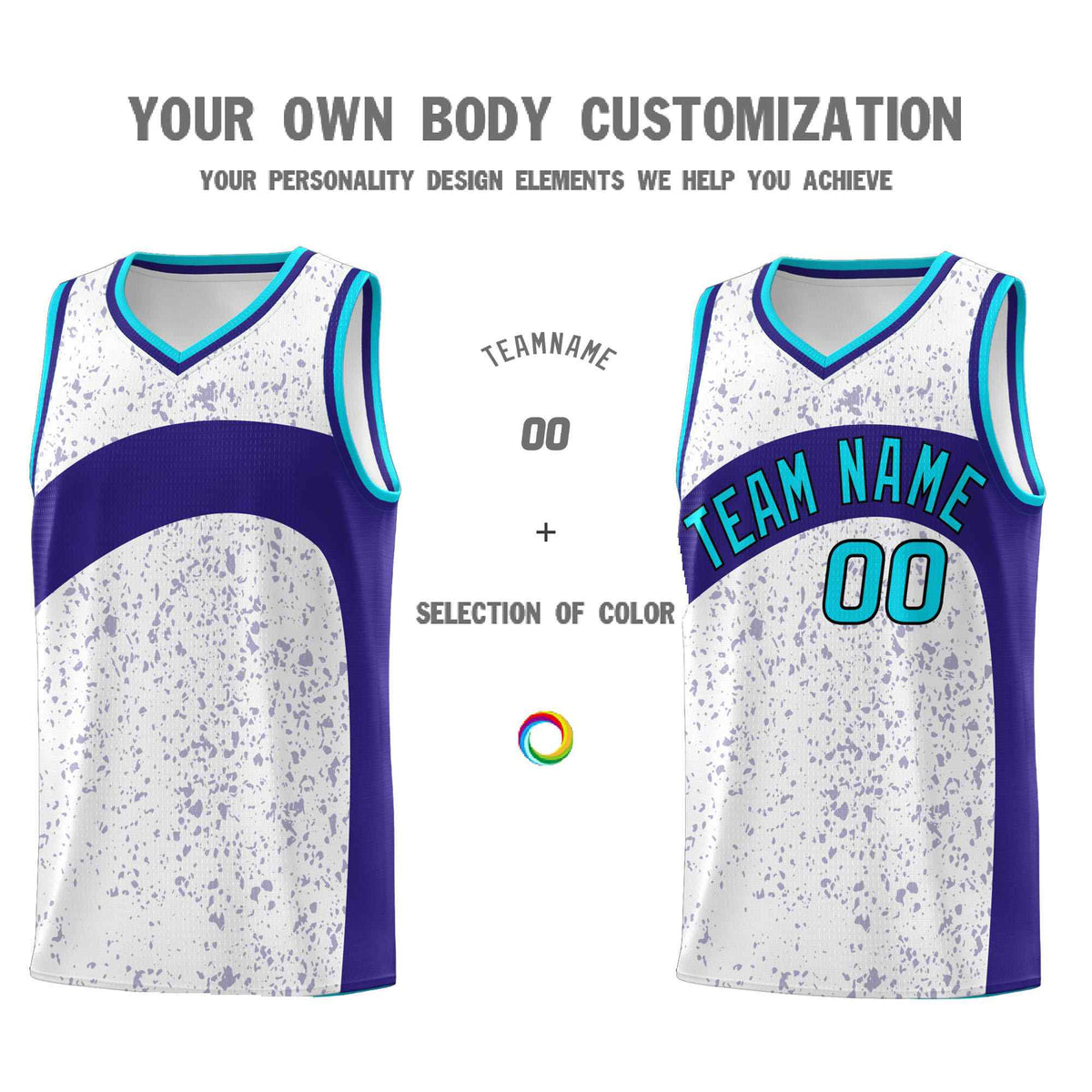 Custom White Royal Dot Graffiti Pattern Irregular Team Names Sports Uniform Basketball Jersey
