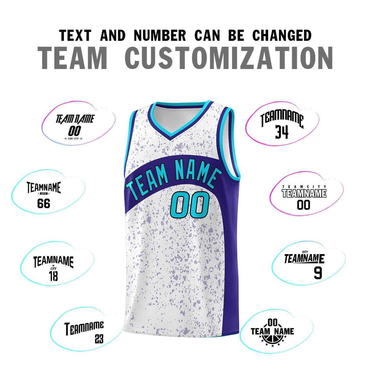 Custom White Royal Dot Graffiti Pattern Irregular Team Names Sports Uniform Basketball Jersey