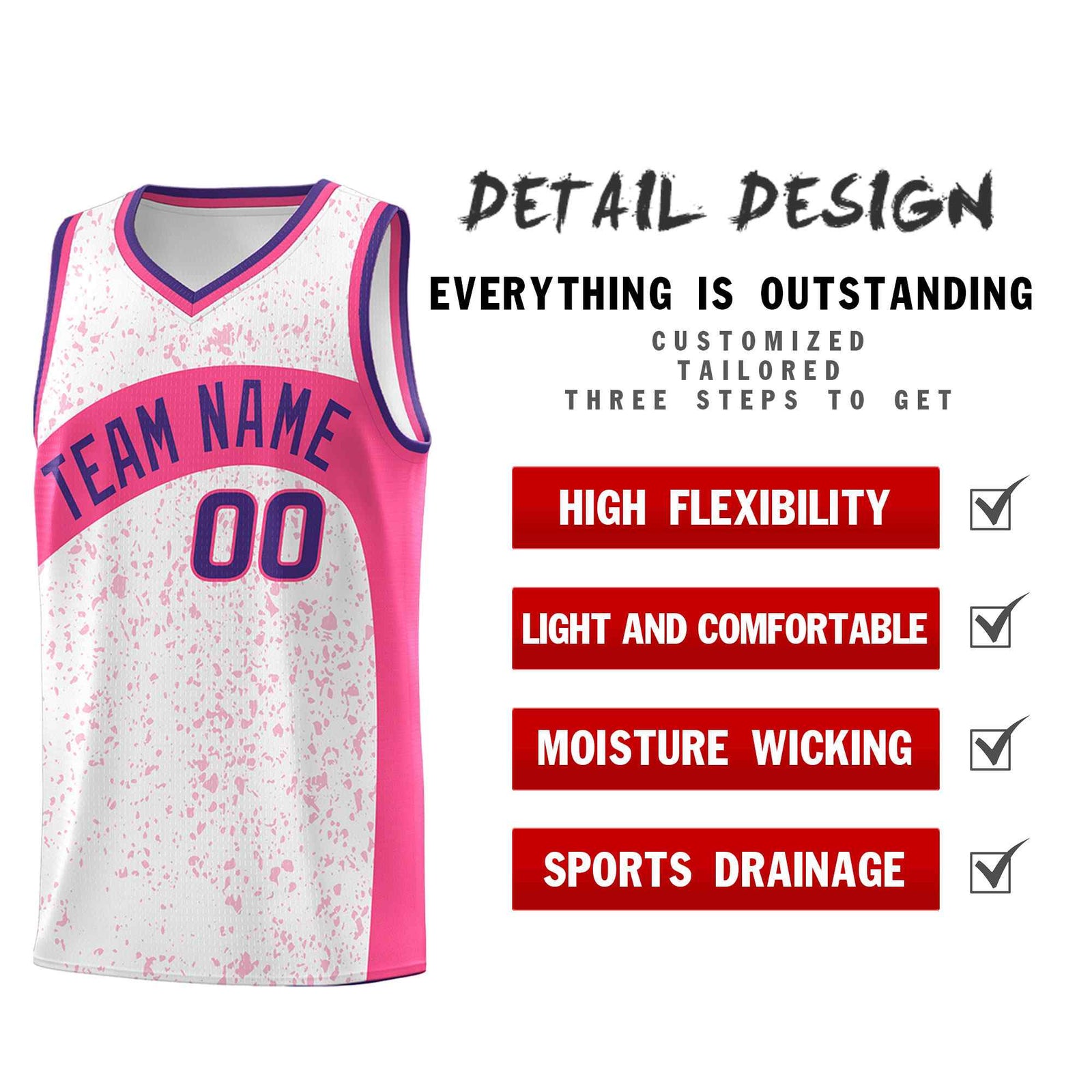 Custom White Pink Dot Graffiti Pattern Irregular Team Names Sports Uniform Basketball Jersey| KXKSHOP