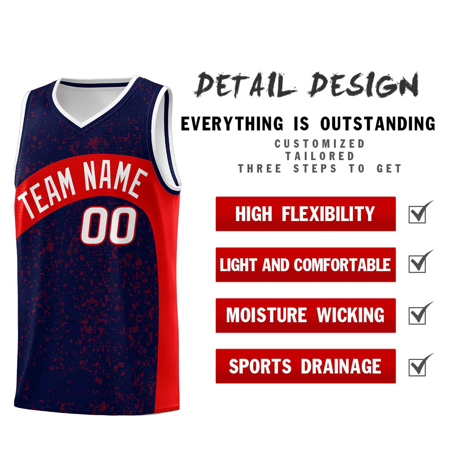 Custom Navy Red Dot Graffiti Pattern Irregular Team Names Sports Uniform Basketball Jersey| KXKSHOP