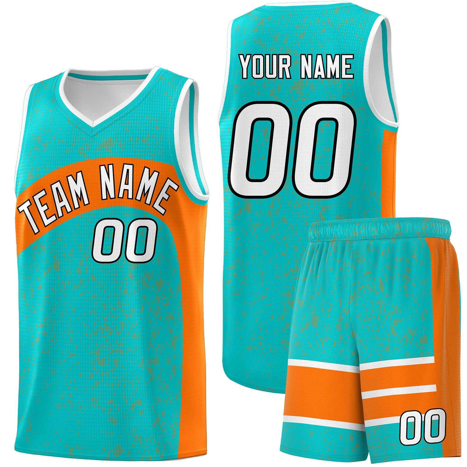 Custom Aqua Orange Dot Graffiti Pattern Irregular Team Names Sports Uniform Basketball Jersey| KXKSHOP