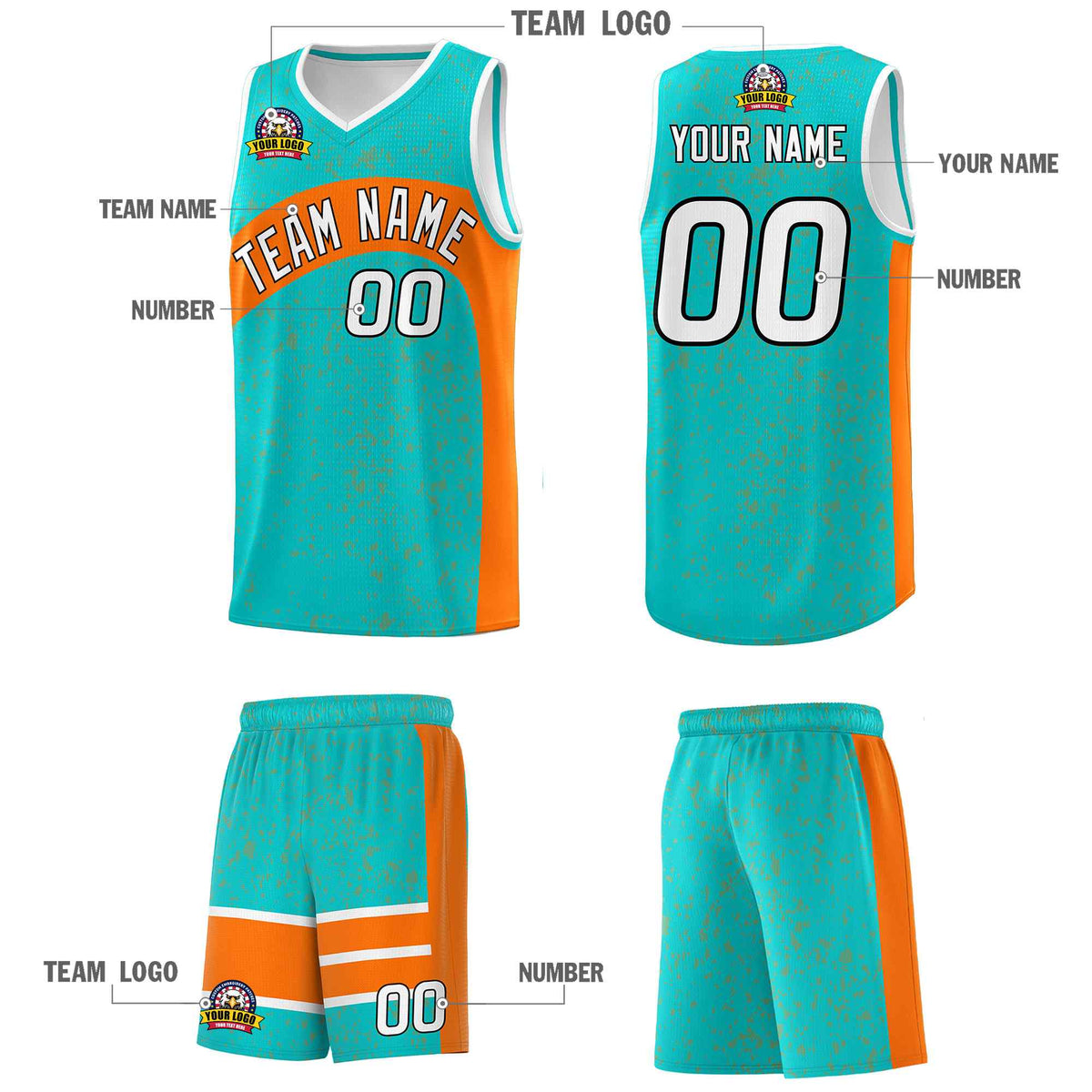Custom Aqua Orange Dot Graffiti Pattern Irregular Team Names Sports Uniform Basketball Jersey