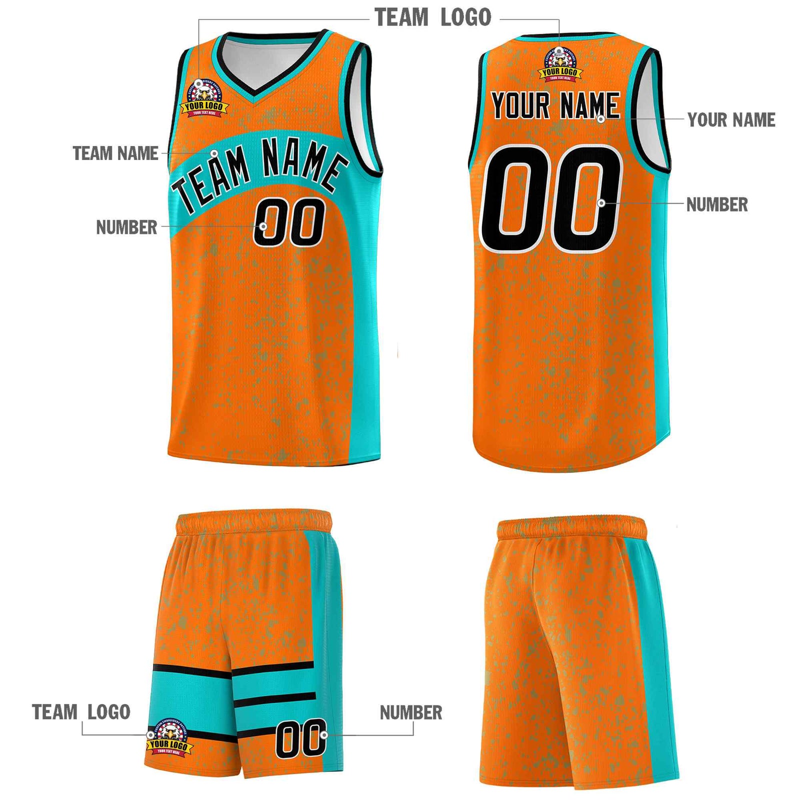 Custom Orange Aqua Dot Graffiti Pattern Irregular Team Names Sports Uniform Basketball Jersey