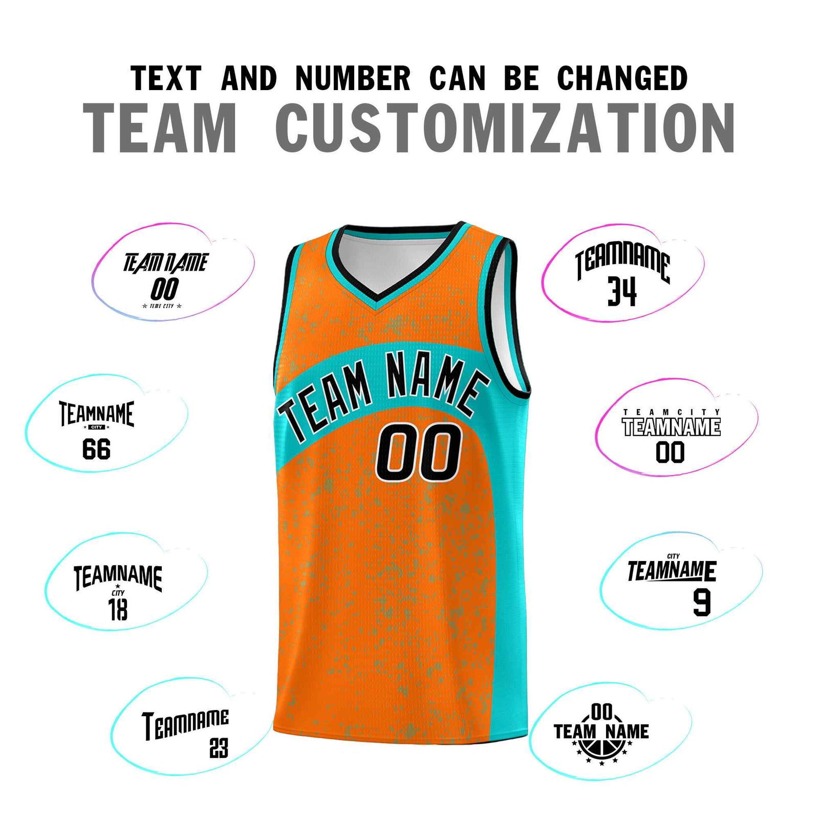 Custom Orange Aqua Dot Graffiti Pattern Irregular Team Names Sports Uniform Basketball Jersey