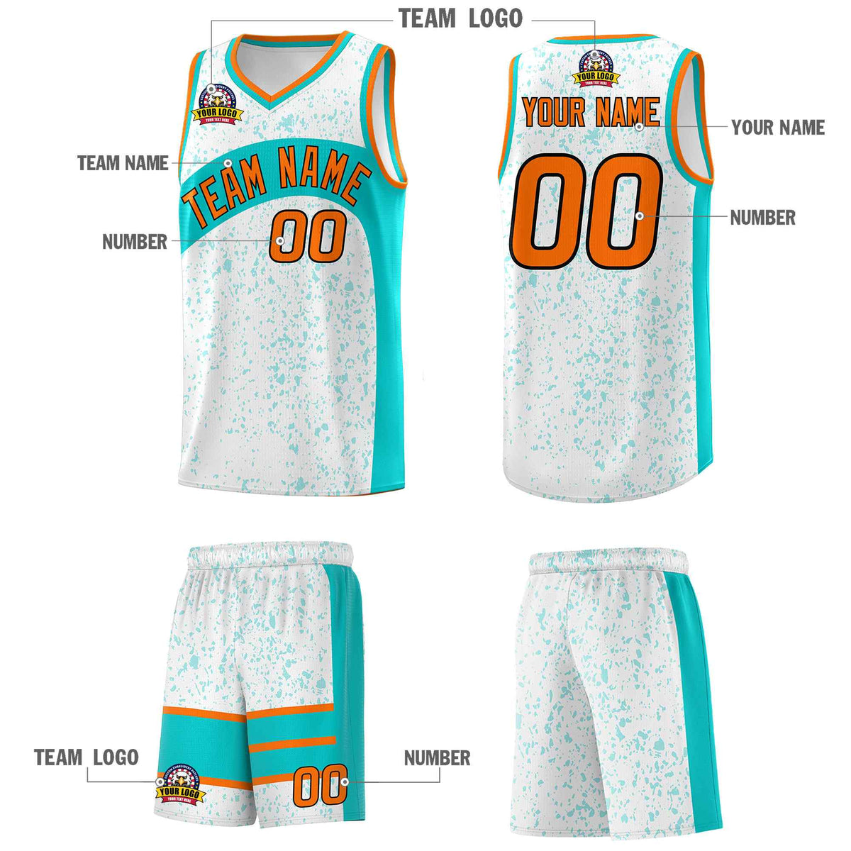 Custom White Aqua Dot Graffiti Pattern Irregular Team Names Sports Uniform Basketball Jersey