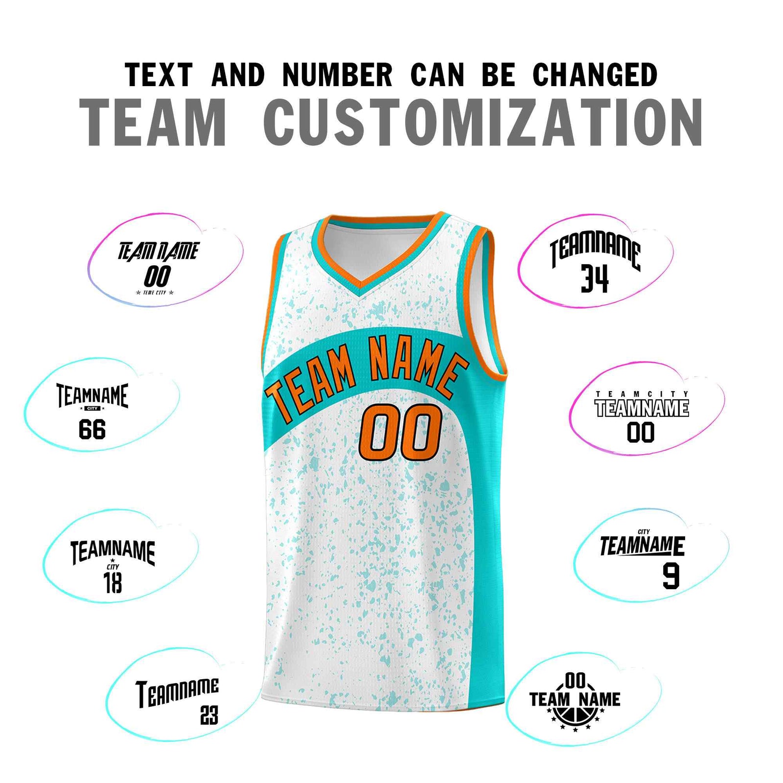 Custom White Aqua Dot Graffiti Pattern Irregular Team Names Sports Uniform Basketball Jersey