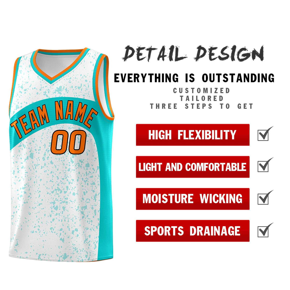 Custom White Aqua Dot Graffiti Pattern Irregular Team Names Sports Uniform Basketball Jersey