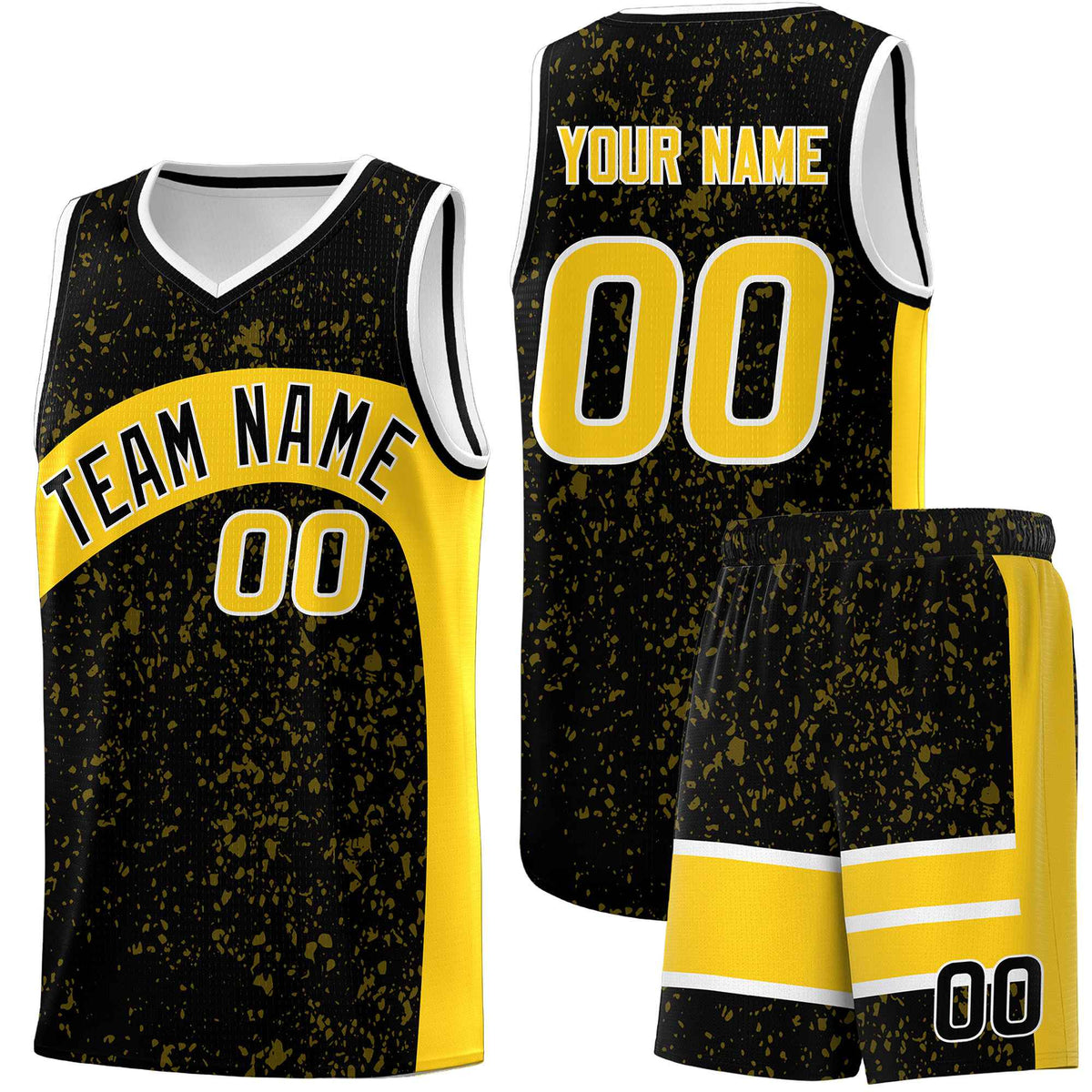 Custom Black Gold Dot Graffiti Pattern Irregular Team Names Sports Uniform Basketball Jersey| KXKSHOP