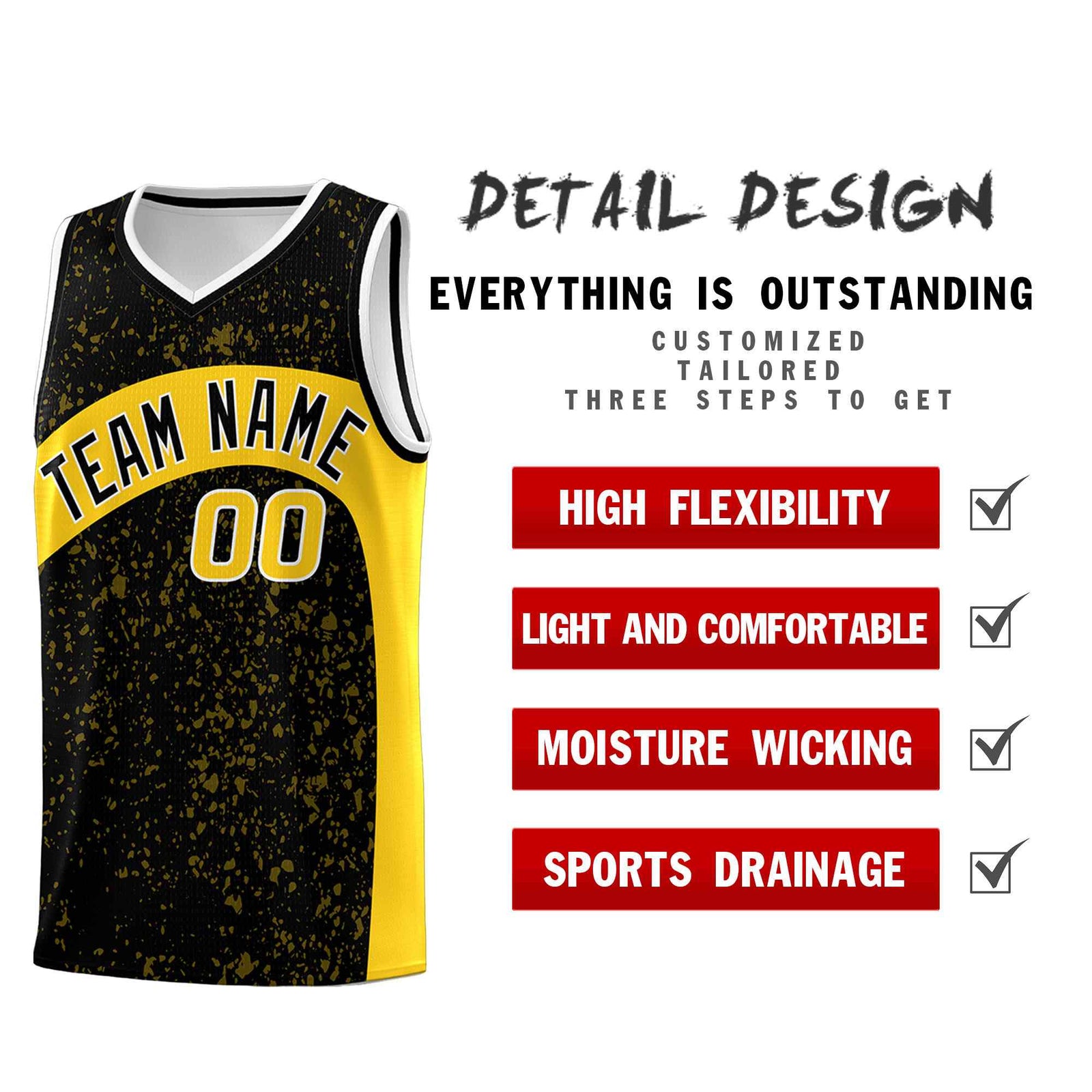 Custom Black Gold Dot Graffiti Pattern Irregular Team Names Sports Uniform Basketball Jersey| KXKSHOP
