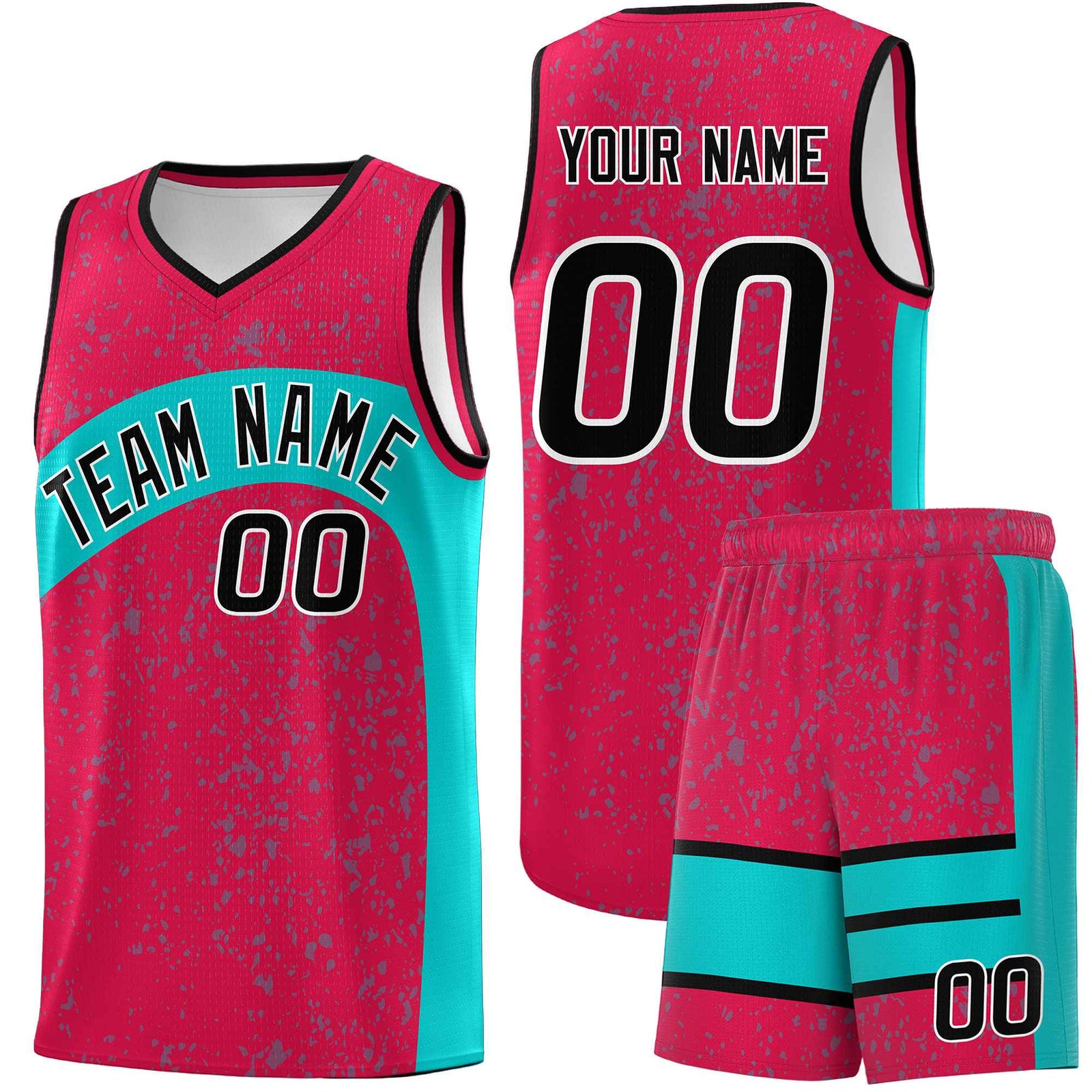 Custom Red Aqua Dot Graffiti Pattern Irregular Team Names Sports Uniform Basketball Jersey| KXKSHOP
