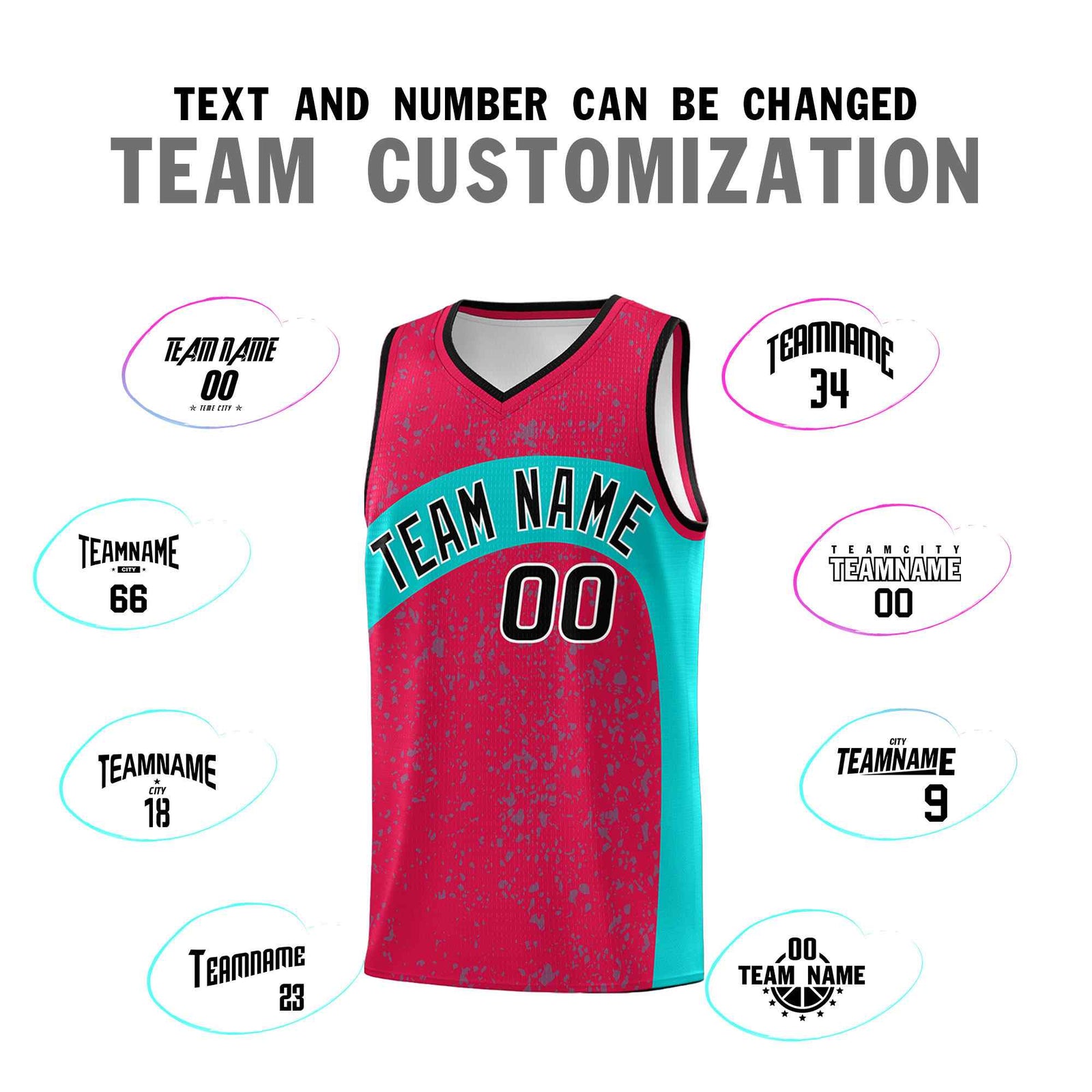 Custom Red Aqua Dot Graffiti Pattern Irregular Team Names Sports Uniform Basketball Jersey