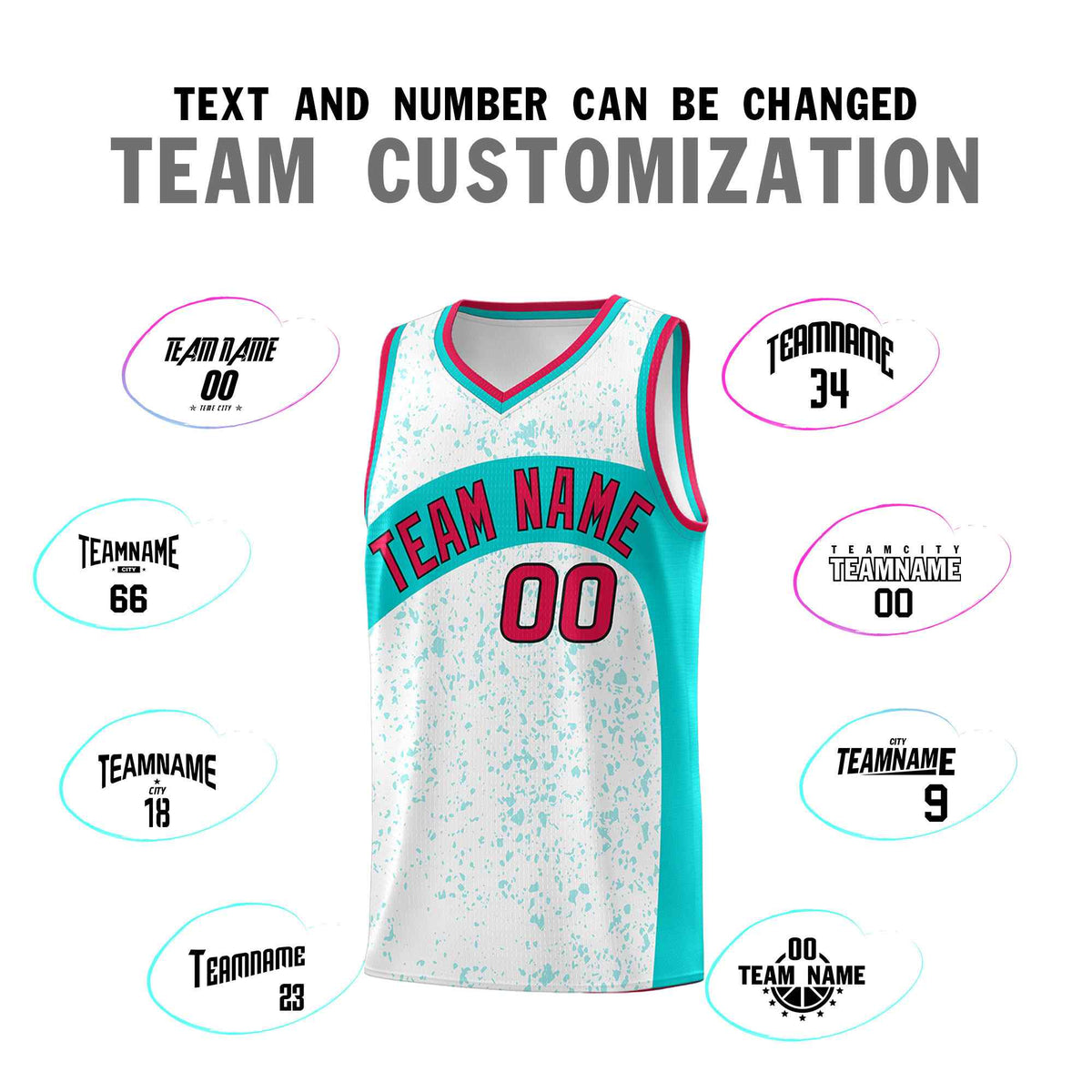 Custom White Aqua Dot Graffiti Pattern Irregular Team Names Sports Uniform Basketball Jersey