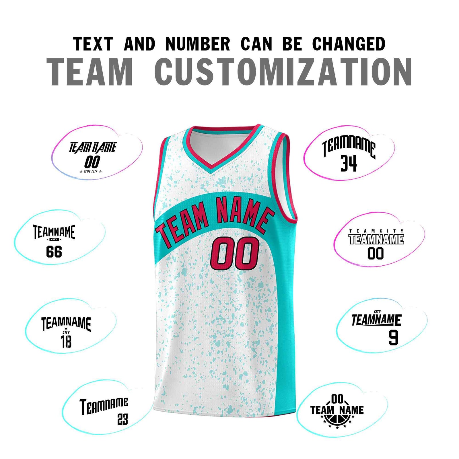 Custom White Aqua Dot Graffiti Pattern Irregular Team Names Sports Uniform Basketball Jersey