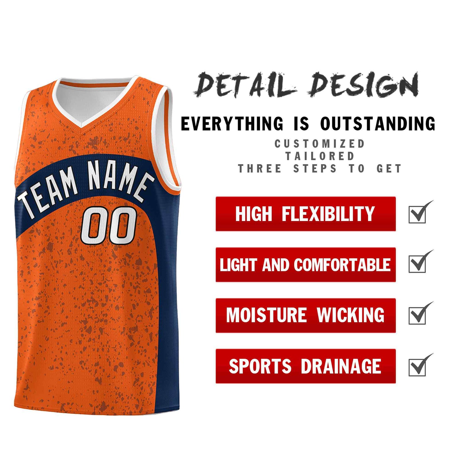 Custom Orange Navy Dot Graffiti Pattern Irregular Team Names Sports Uniform Basketball Jersey| KXKSHOP
