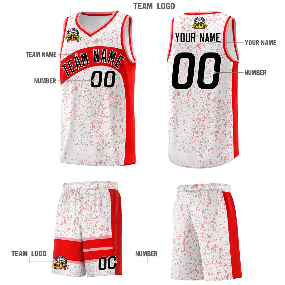 Custom White Light Red Dot Graffiti Pattern Irregular Team Names Sports Uniform Basketball Jersey